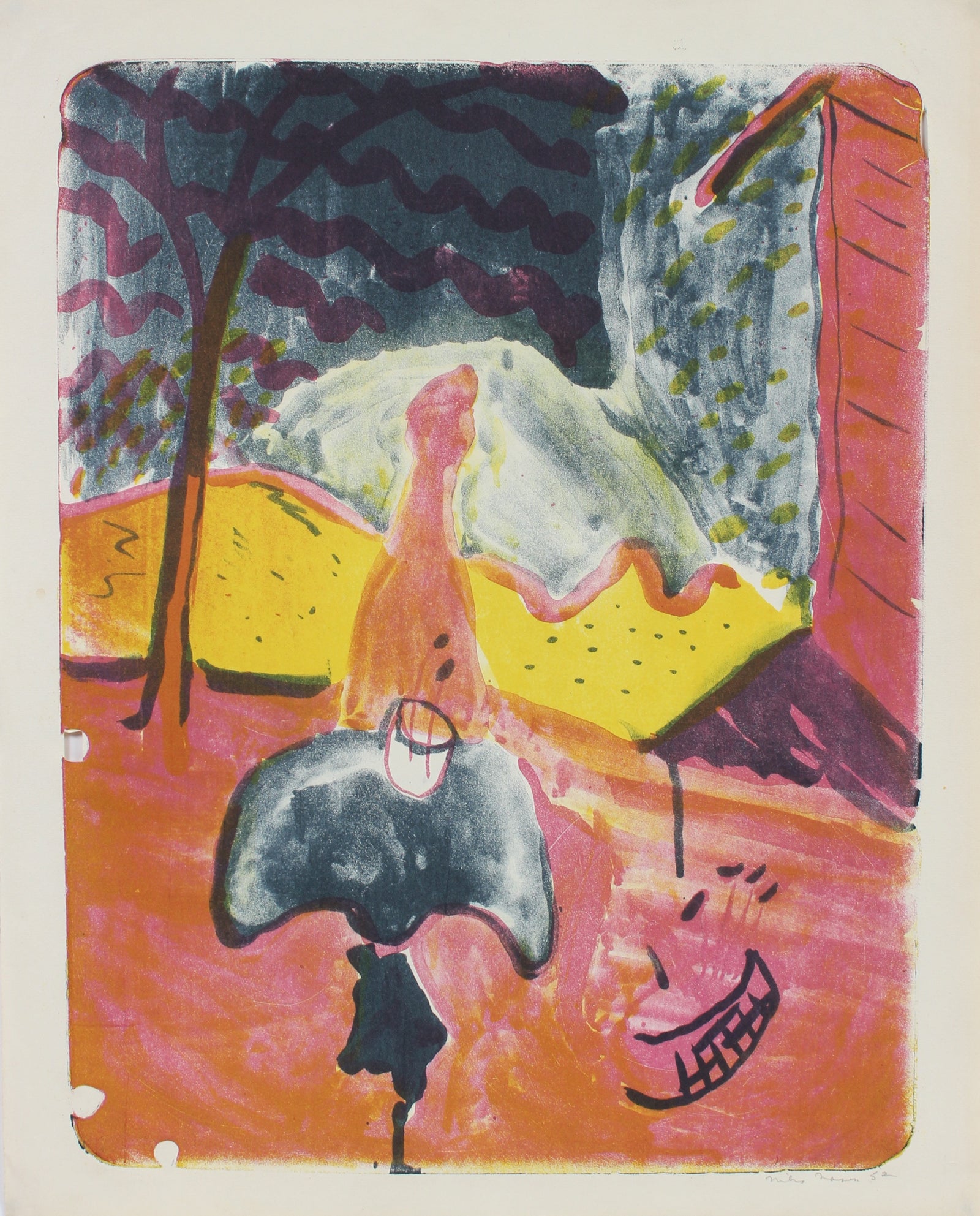 Surreal Vintage Scene <br>1952 Lithograph <br><br>#99815