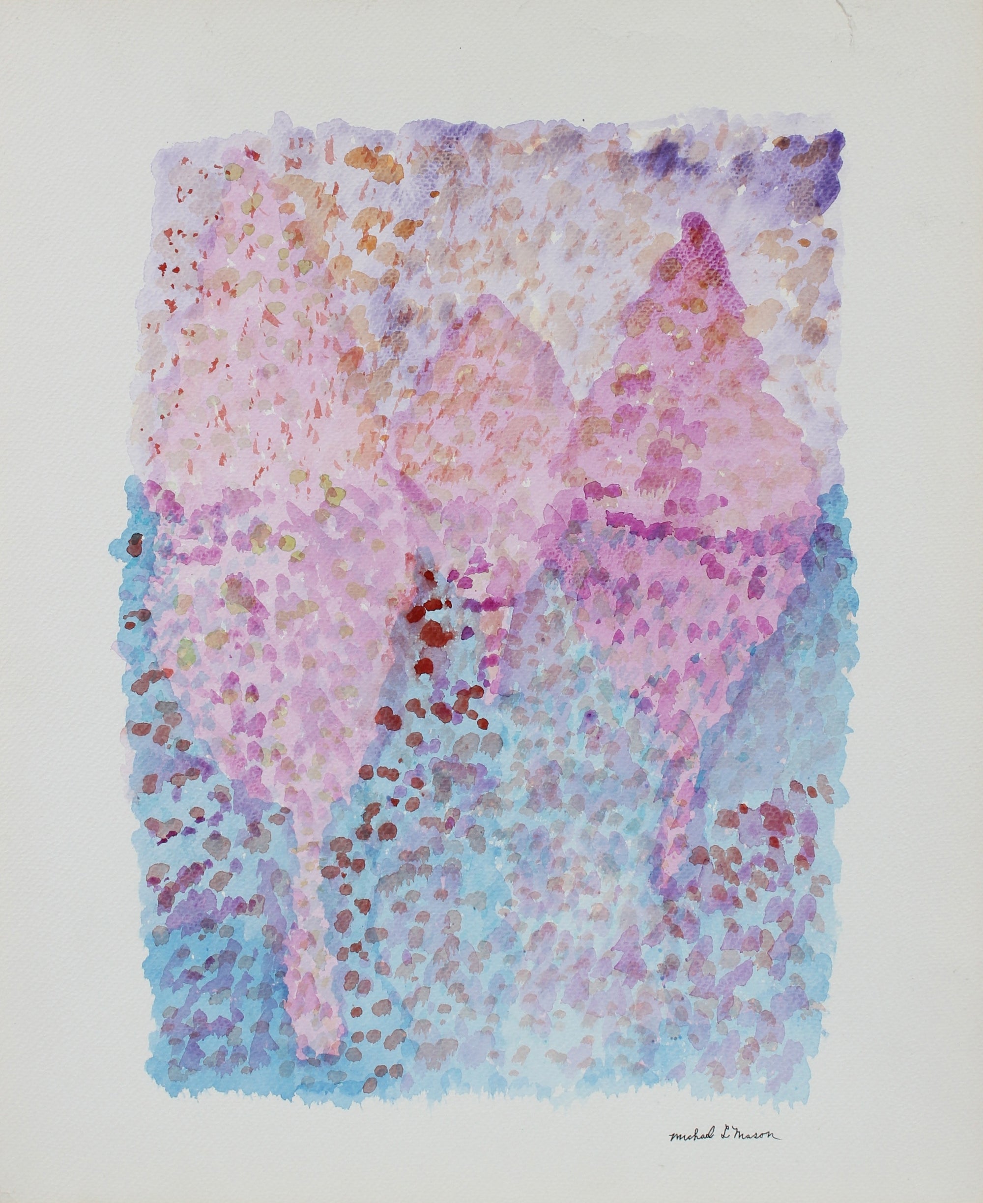Pink & Blue Modernist Dot Color Field <br>1963 Watercolor <br><br>#99838