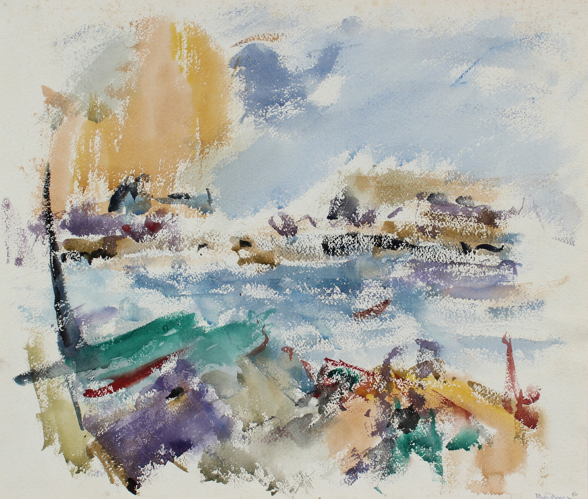 Michael Mason | Abstracted Coastal Watercolor | 1956 - Lost Art Salon