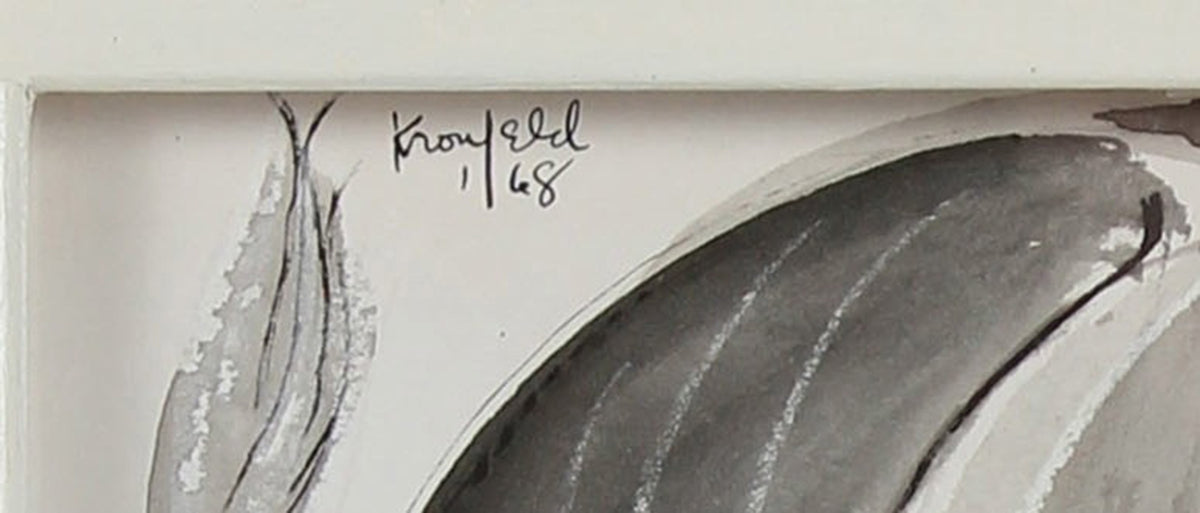 Modernist Bull Drawing<br>1968 Ink & Pastel<br><br>#A0182