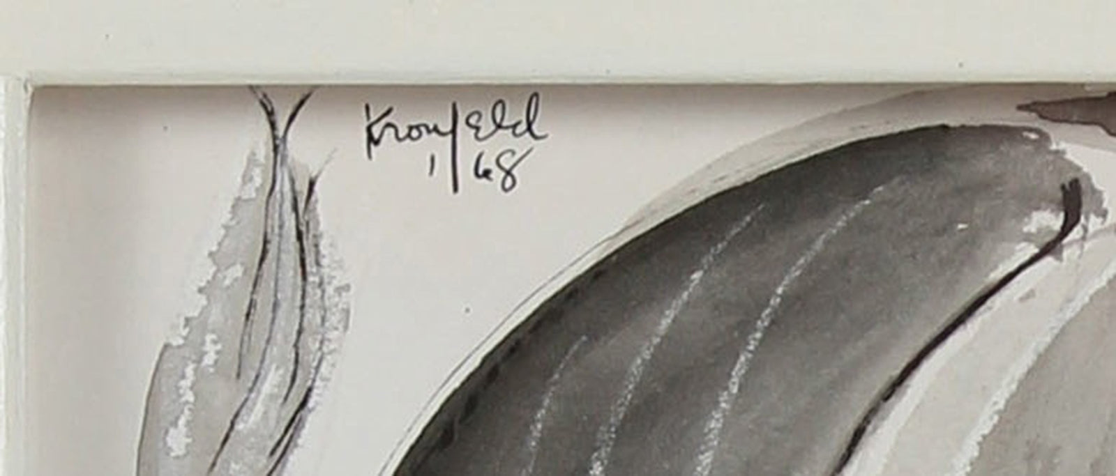 Modernist Bull Drawing<br>1968 Ink & Pastel<br><br>#A0182