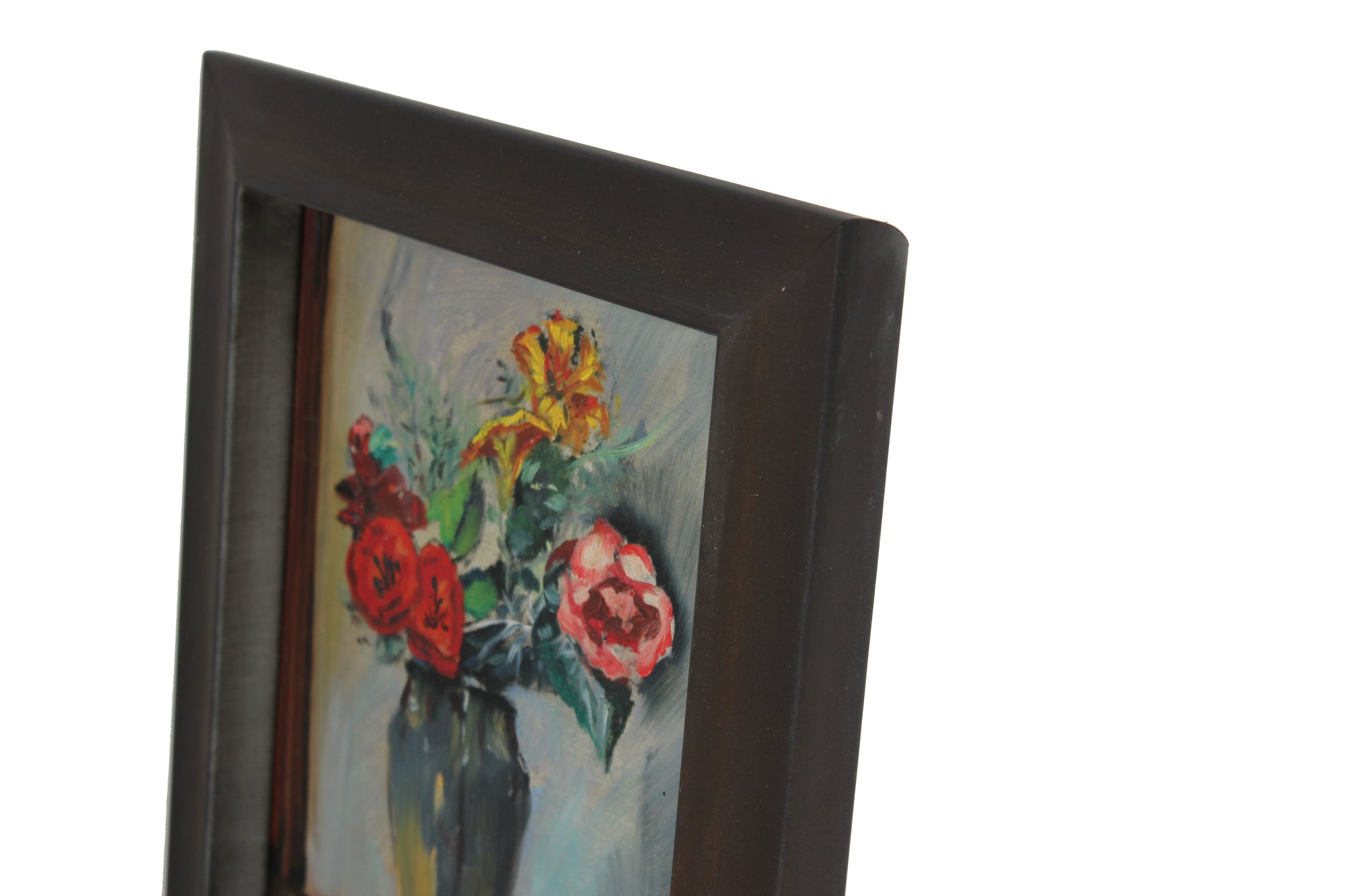 Abstracted Flowers in Vase<br>Mid Century Oil<br><br>#A0582