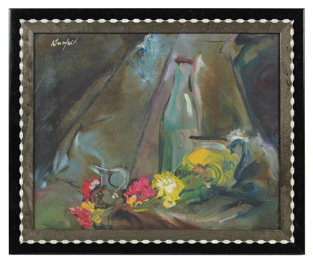 Abstracted Floral Still Life<br>Mid Century Oil<br><br>#A0585