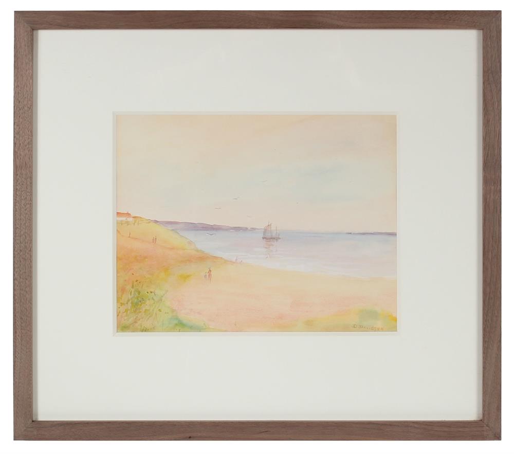 Dreamy Coastal Scene with Boat<br>1900-30s Watercolor<br><br>#A0690