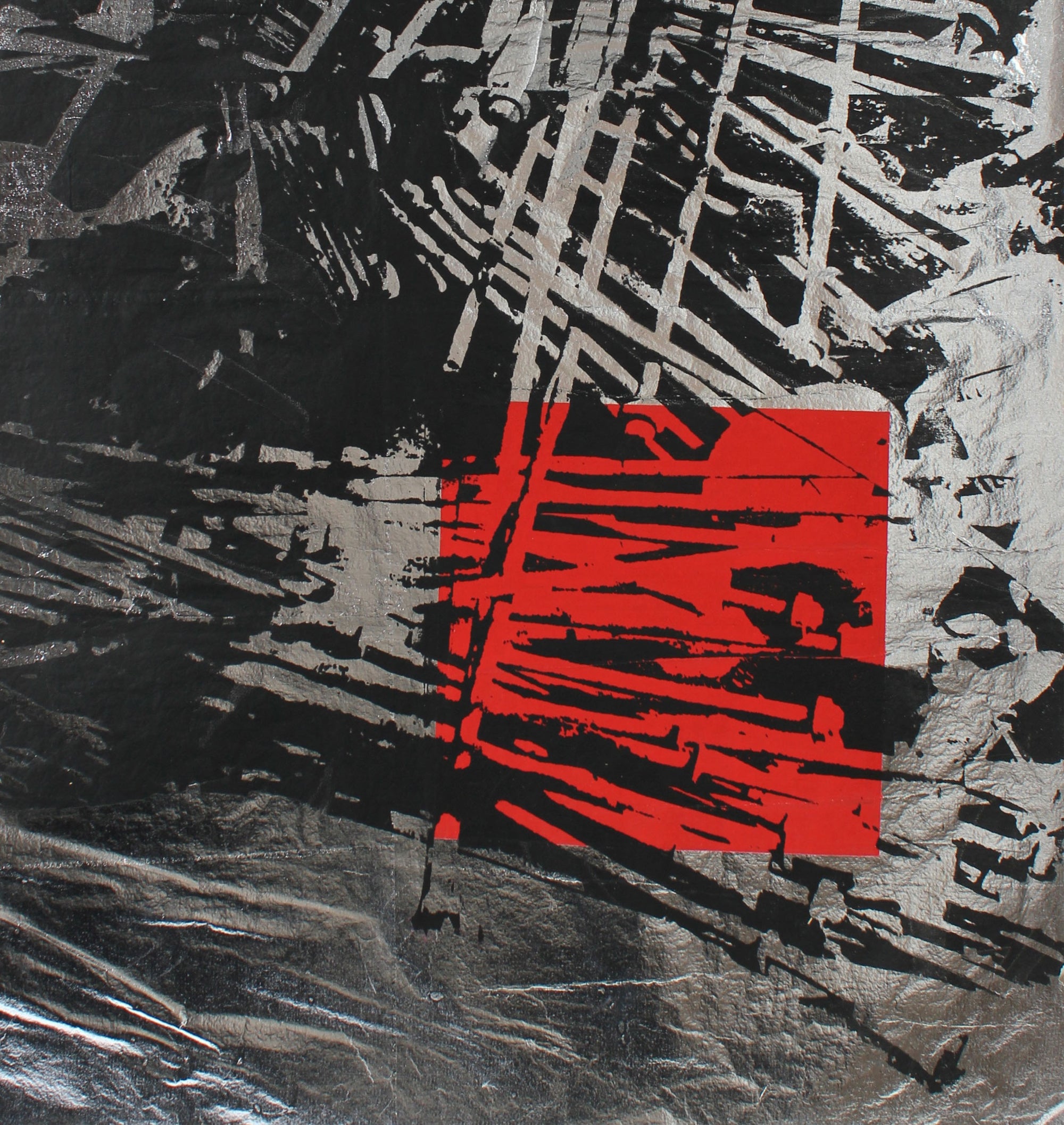 Monochromatic Abstract With Red Square Detail <br>1970s Serigraph <br><br>#A0920