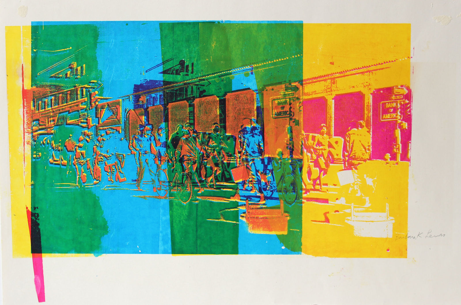 Colorful Vintage Abstracted City Detail <br>1970s Serigraph <br><br>#A0949