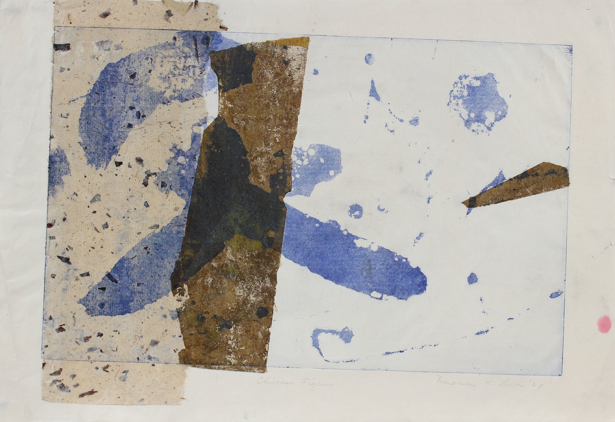 Blue & Brown Gestural Abstract <br>1968 Photo Etching & Collage <br><br>#A0960