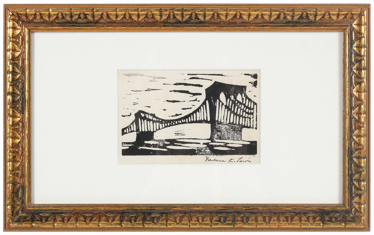 Monochromatic Bridge in Chicago&lt;br&gt;20th Century Woodblock Print&lt;br&gt;&lt;br&gt;#A1453