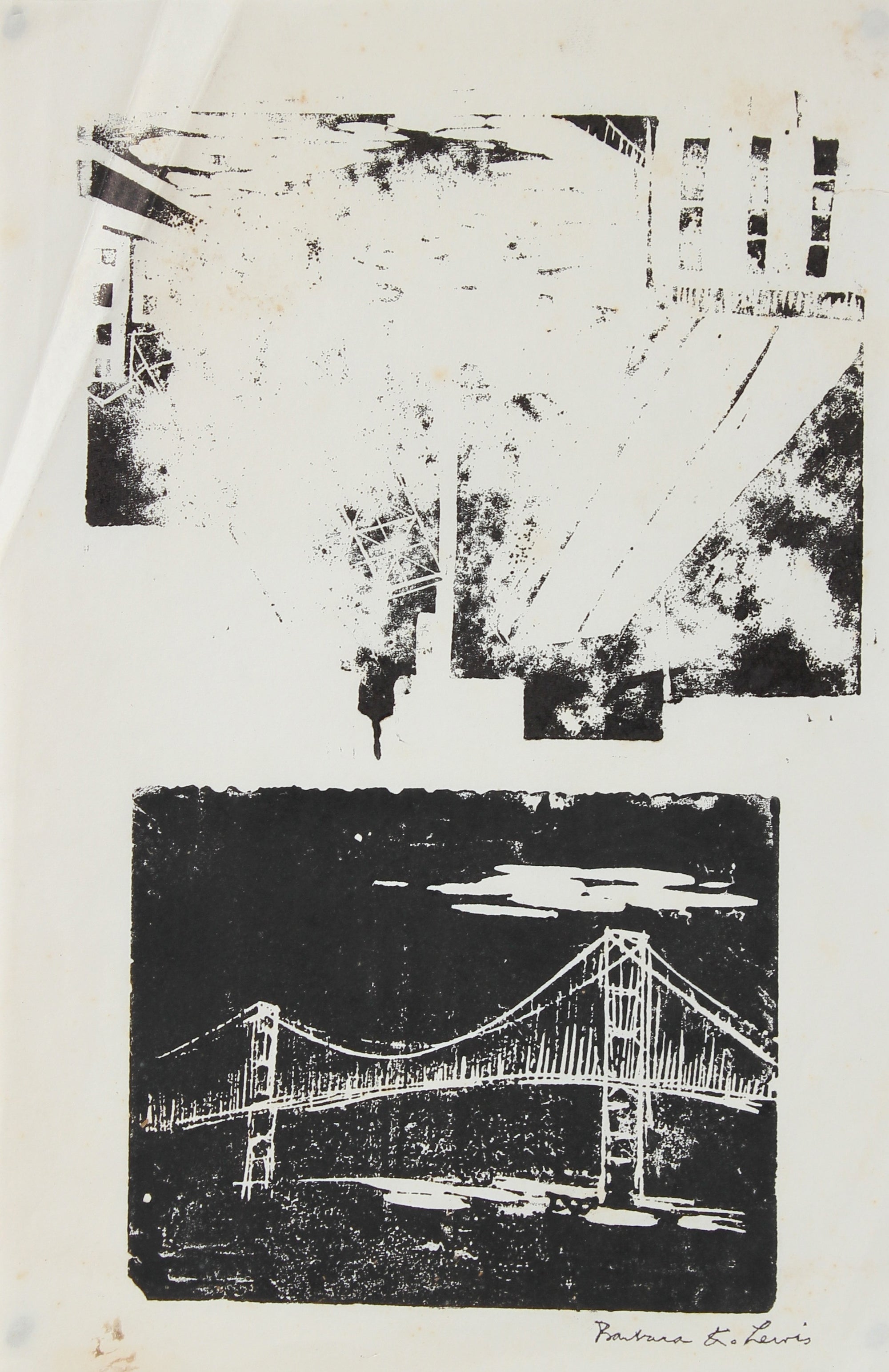 Abstract Bridge Diptych<br>20th Century Woodblock Print<br><br>#A1477