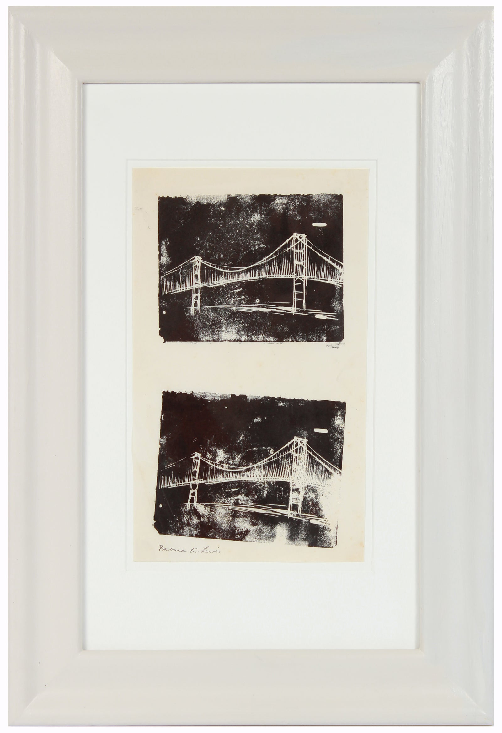 Double Image of a City Bridge <br>20th Century Woodblock <br><br>#A1478