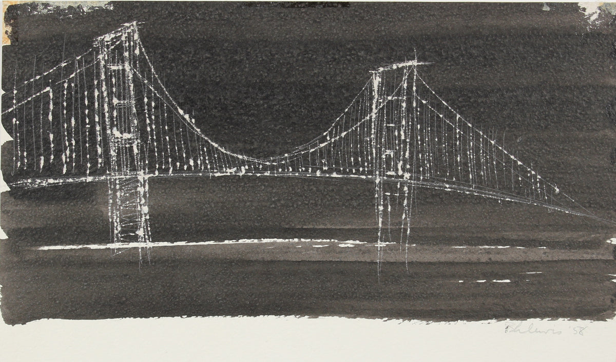 Dramatic Monochromatic Bridges &lt;br&gt;1958 Ink &amp; Scratching Technique &lt;br&gt;&lt;br&gt;#A1479