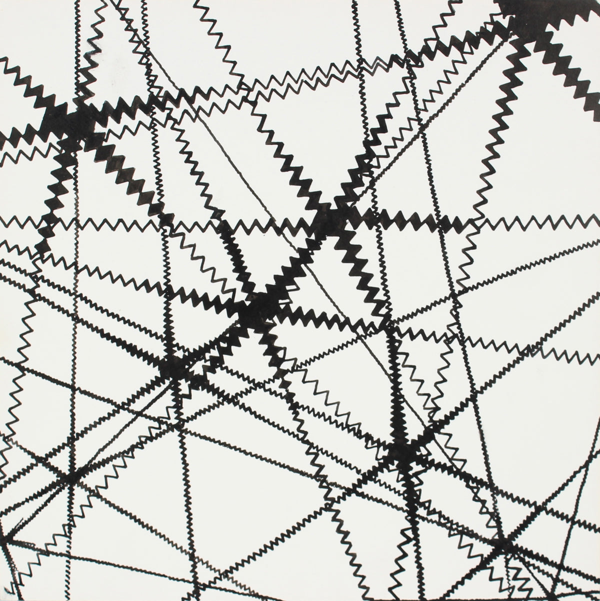 Black & White Linear Zig-Zag Abstract <br>1967 Ink <br><br>#A1498