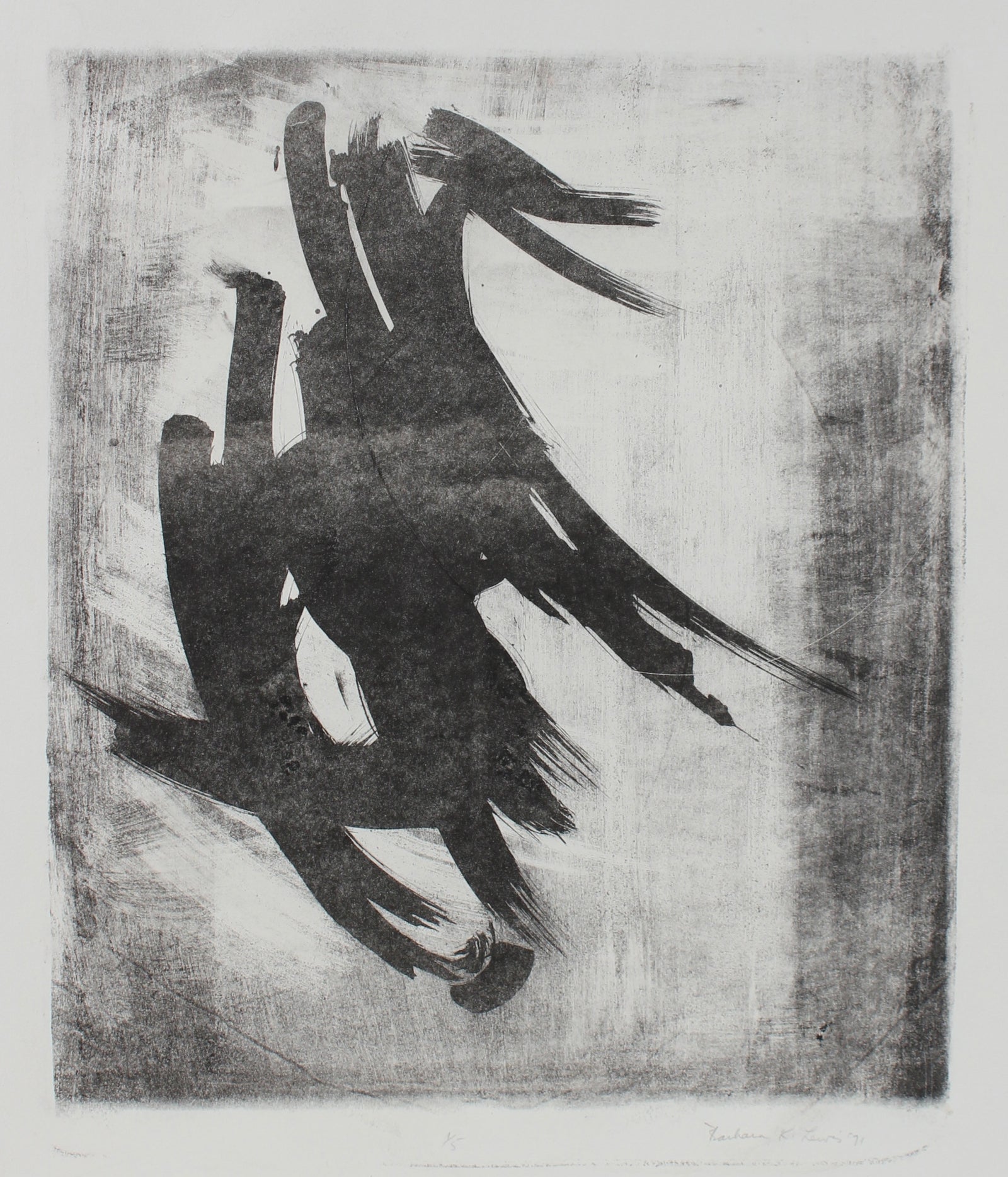 Brushstroke Monochrome Abstraction<br>1971 Stone Lithograph<br><br>#A1556