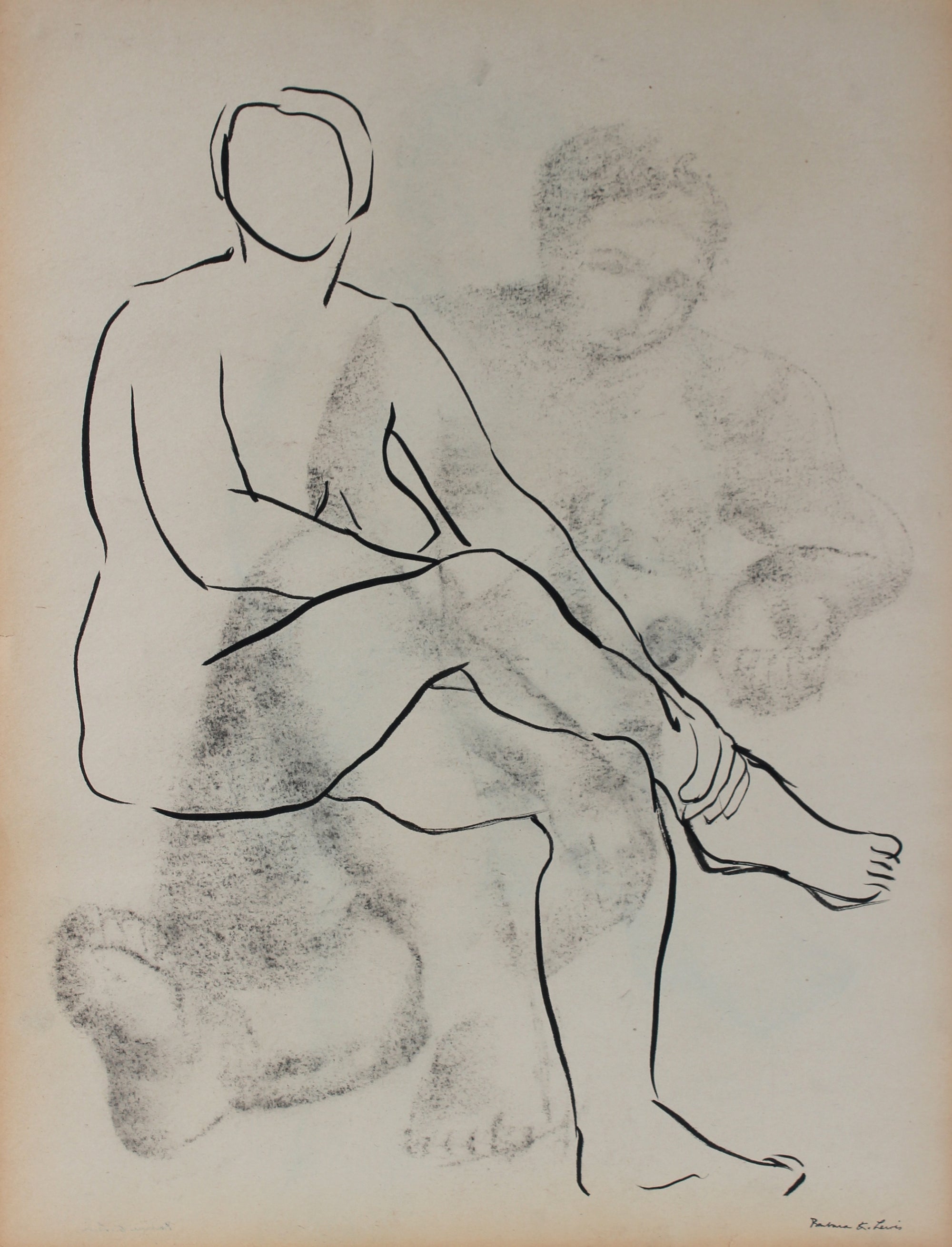 Double Sided Minimal Female Figure <br>1943 Ink & Charcoal <br><br>#A1585