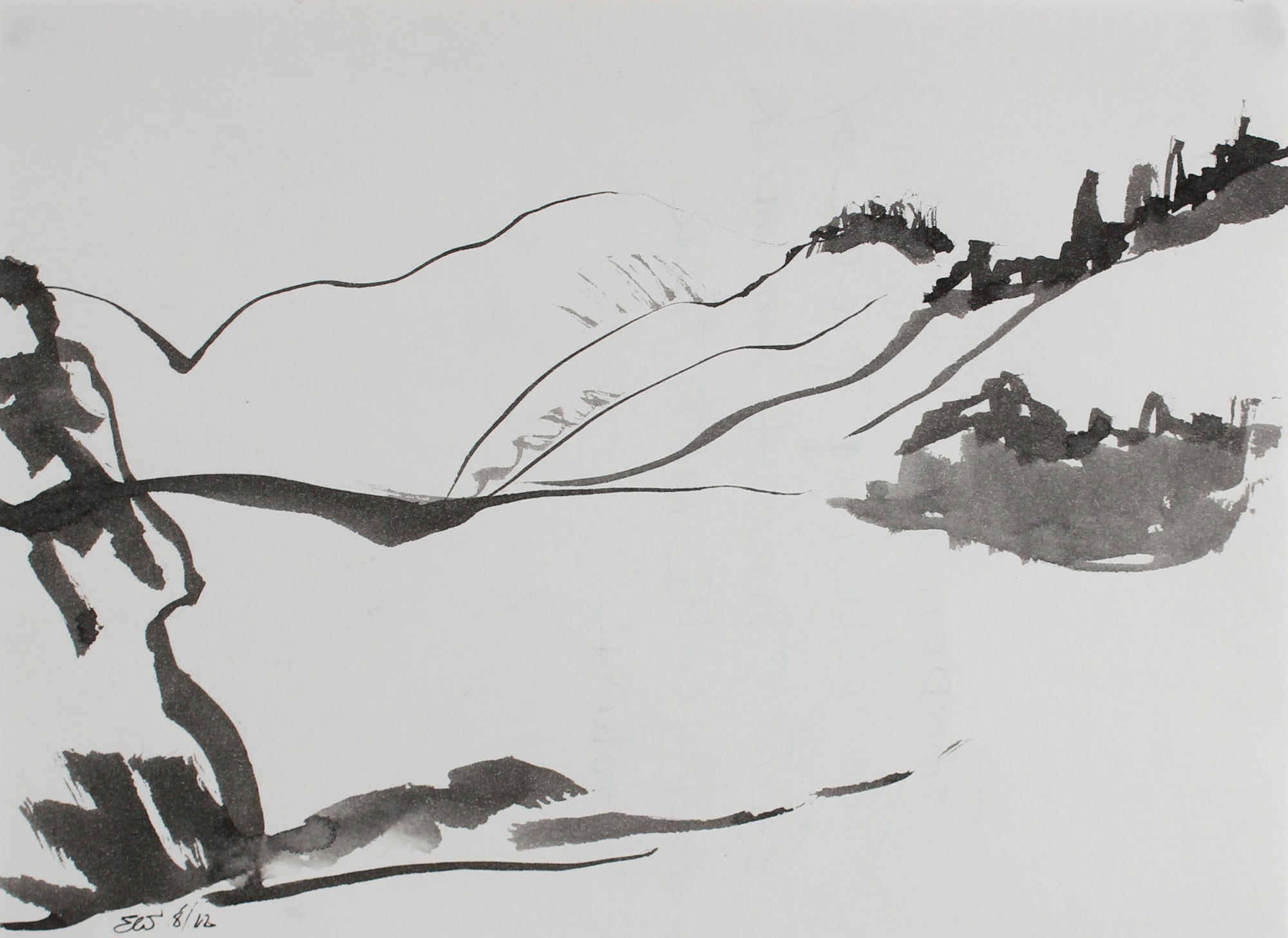 Monochromatic Rolling Hills <br>August 1962 Ink <br><br>#A1815