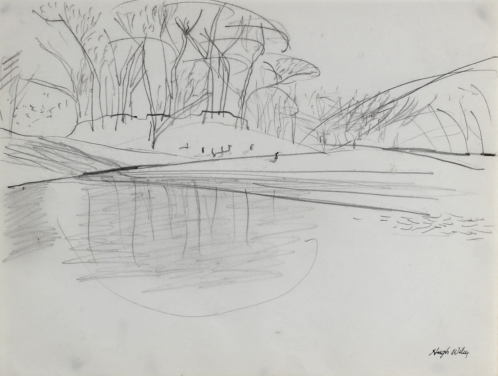 Monochromatic Lake Landscape <br>1957 Graphite <br><br>#A1922