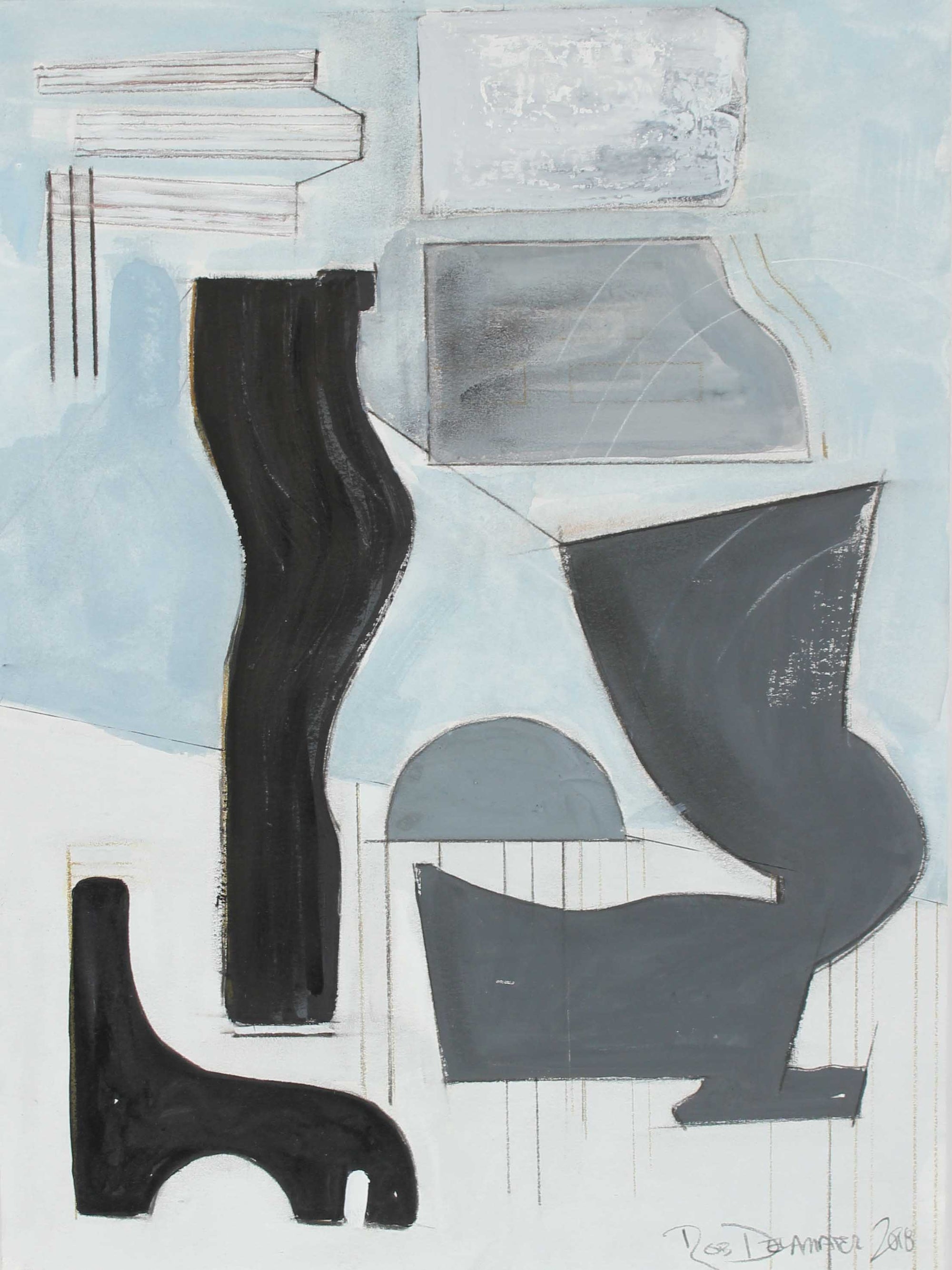 <i>Composition Based on a Guitar II</i><br>2018 Gouache & Mixed Media<br><br>#A2113