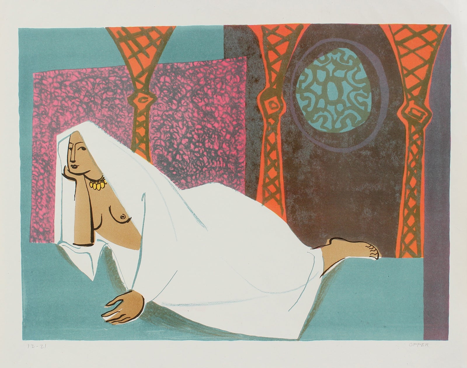 Reclining Nude in Thought, Lithograph<br>Late 1940s - Early 1950s<br><br>#A2190