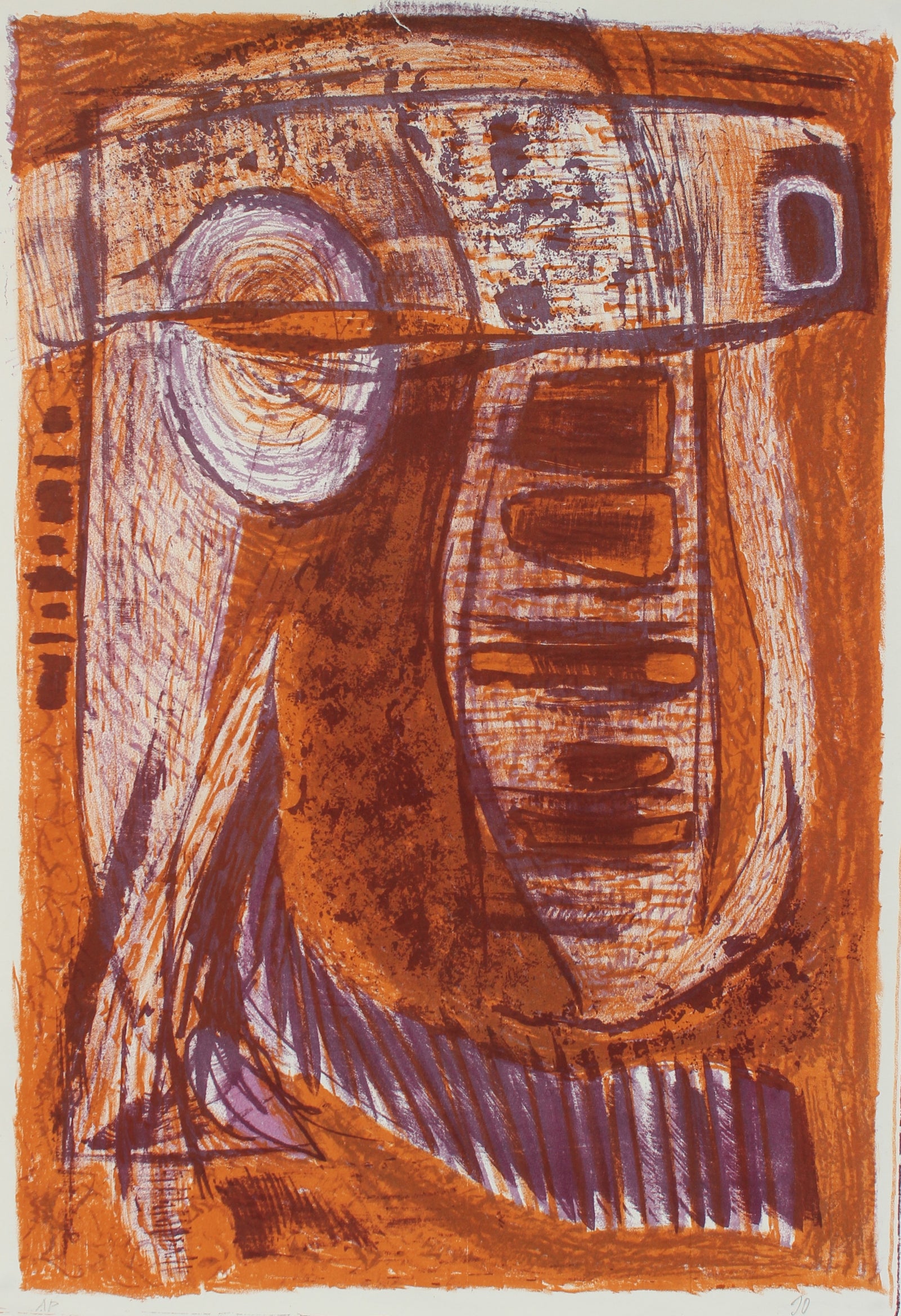 <i>Red Modernist Abstract</i> <br>1940-50s Lithograph <br><br>#A2195