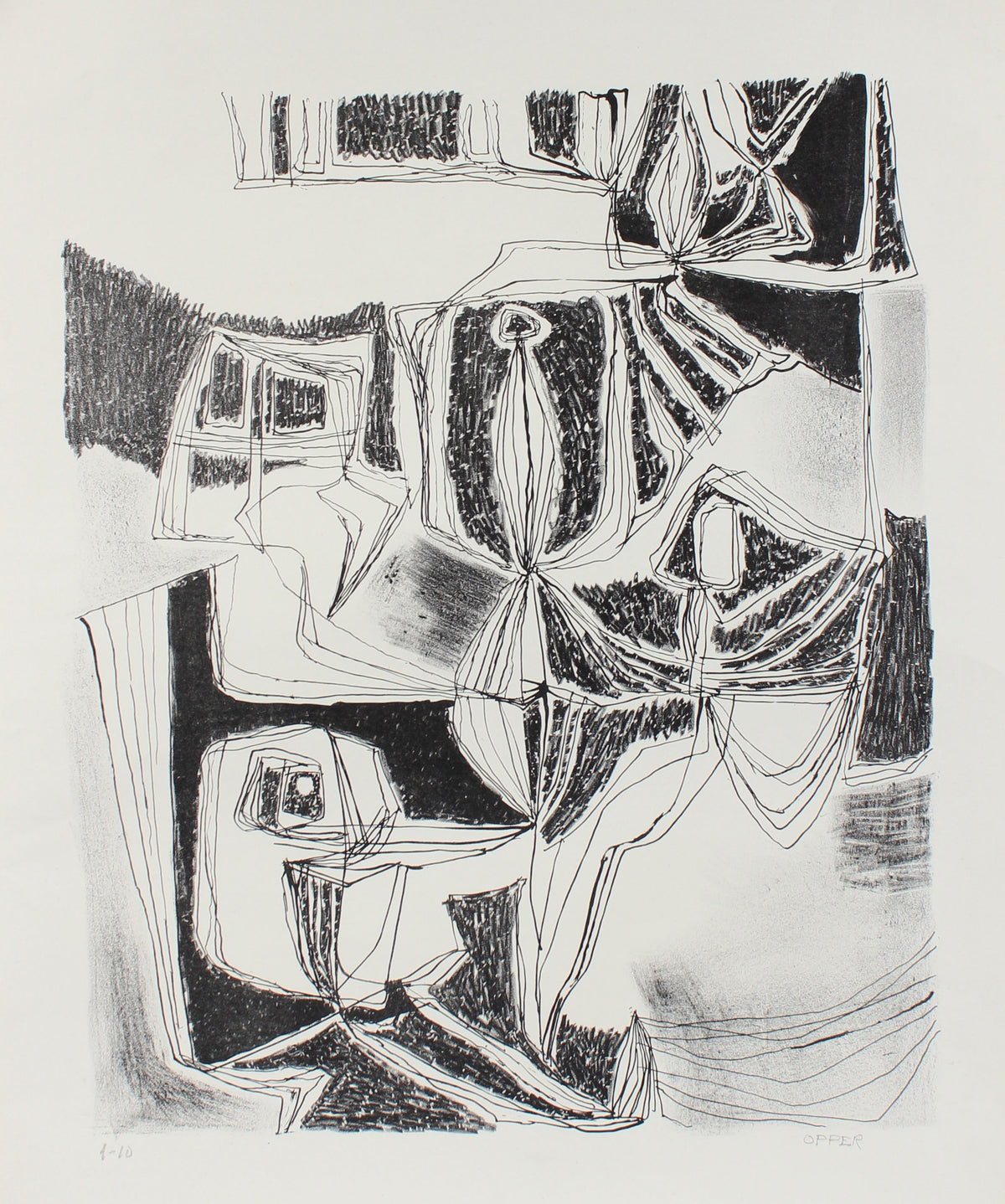 Modernist Black &amp; White Abstract &lt;br&gt;1940-50s Lithograph &lt;br&gt;&lt;br&gt;#A2200