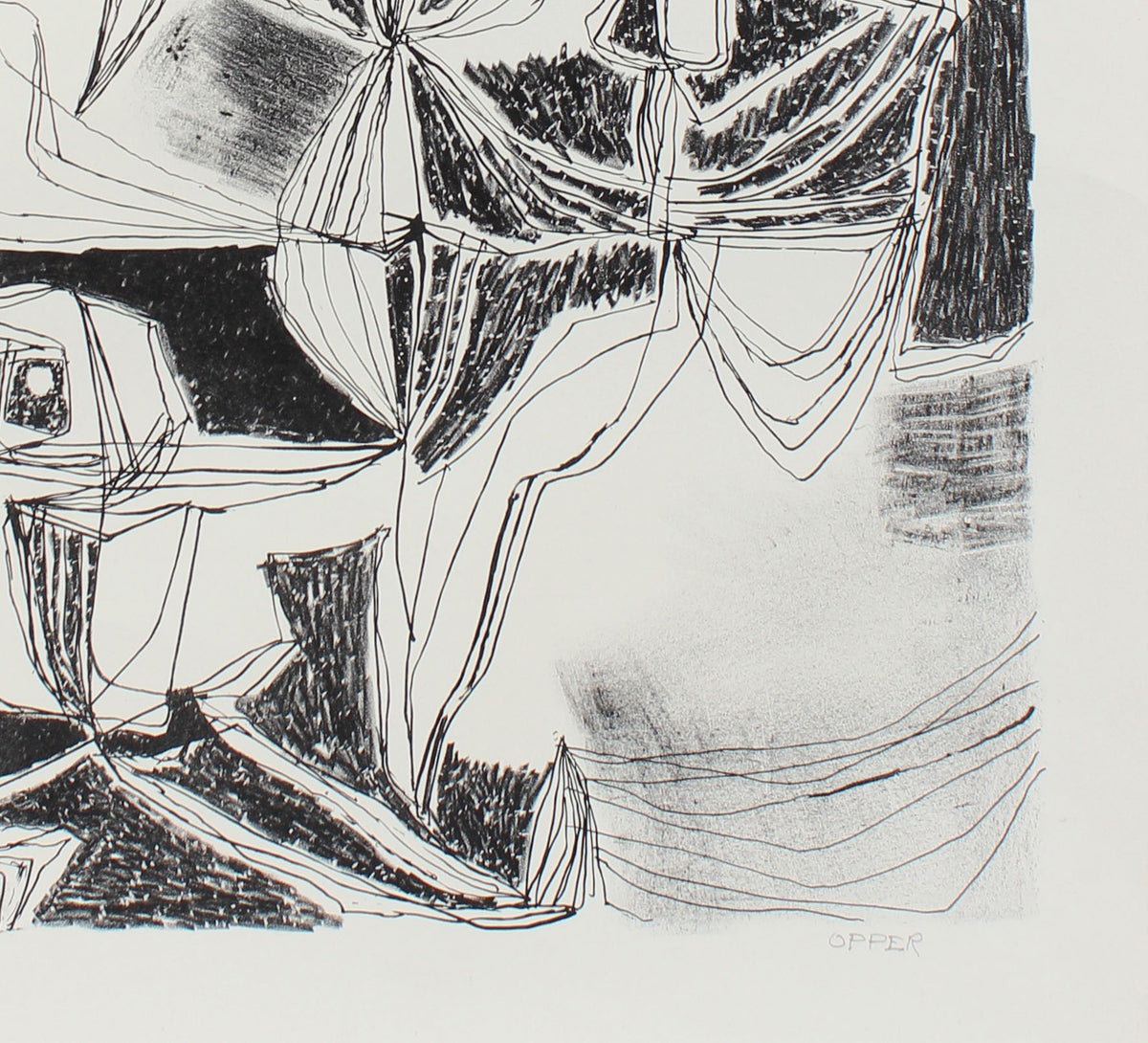 Modernist Black & White Abstract <br>1940-50s Lithograph <br><br>#A2200