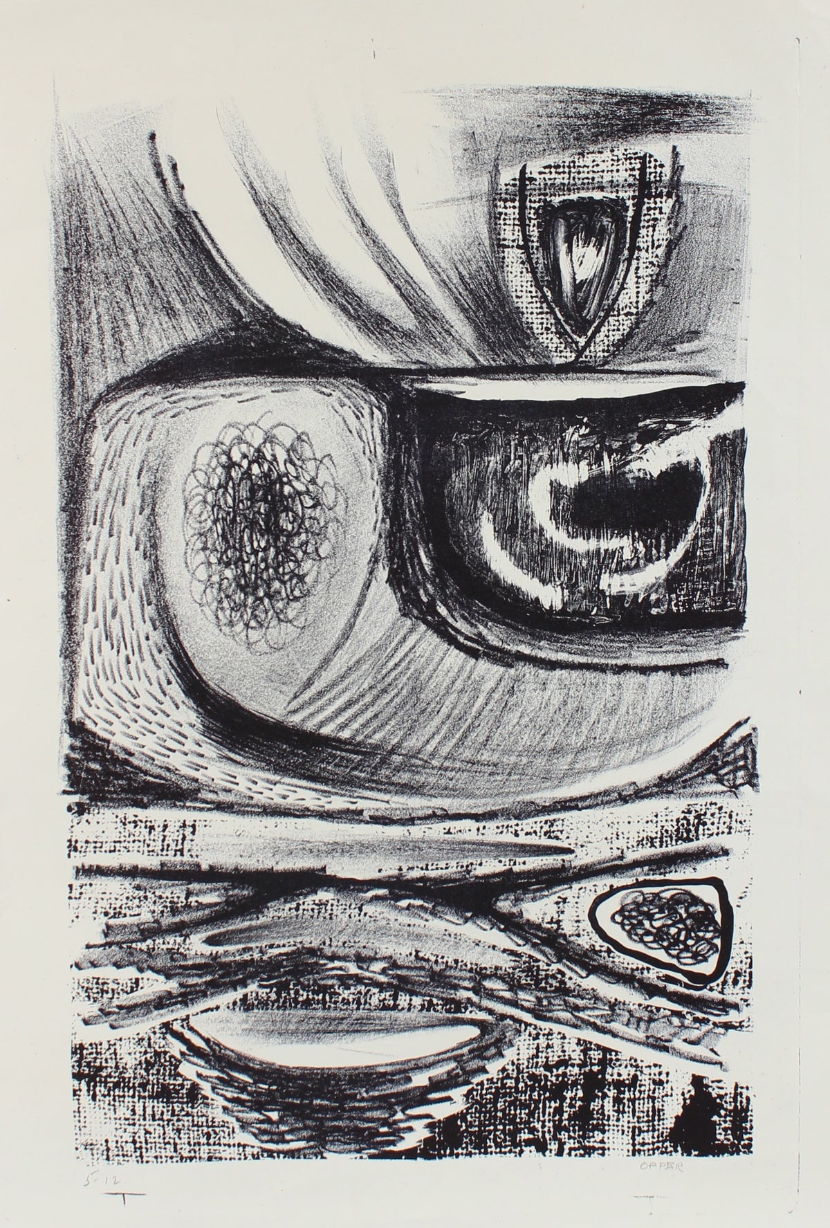 Amorphic Monochrome Abstract &lt;br&gt;1940-50s Lithograph &lt;br&gt;&lt;br&gt;#A2203