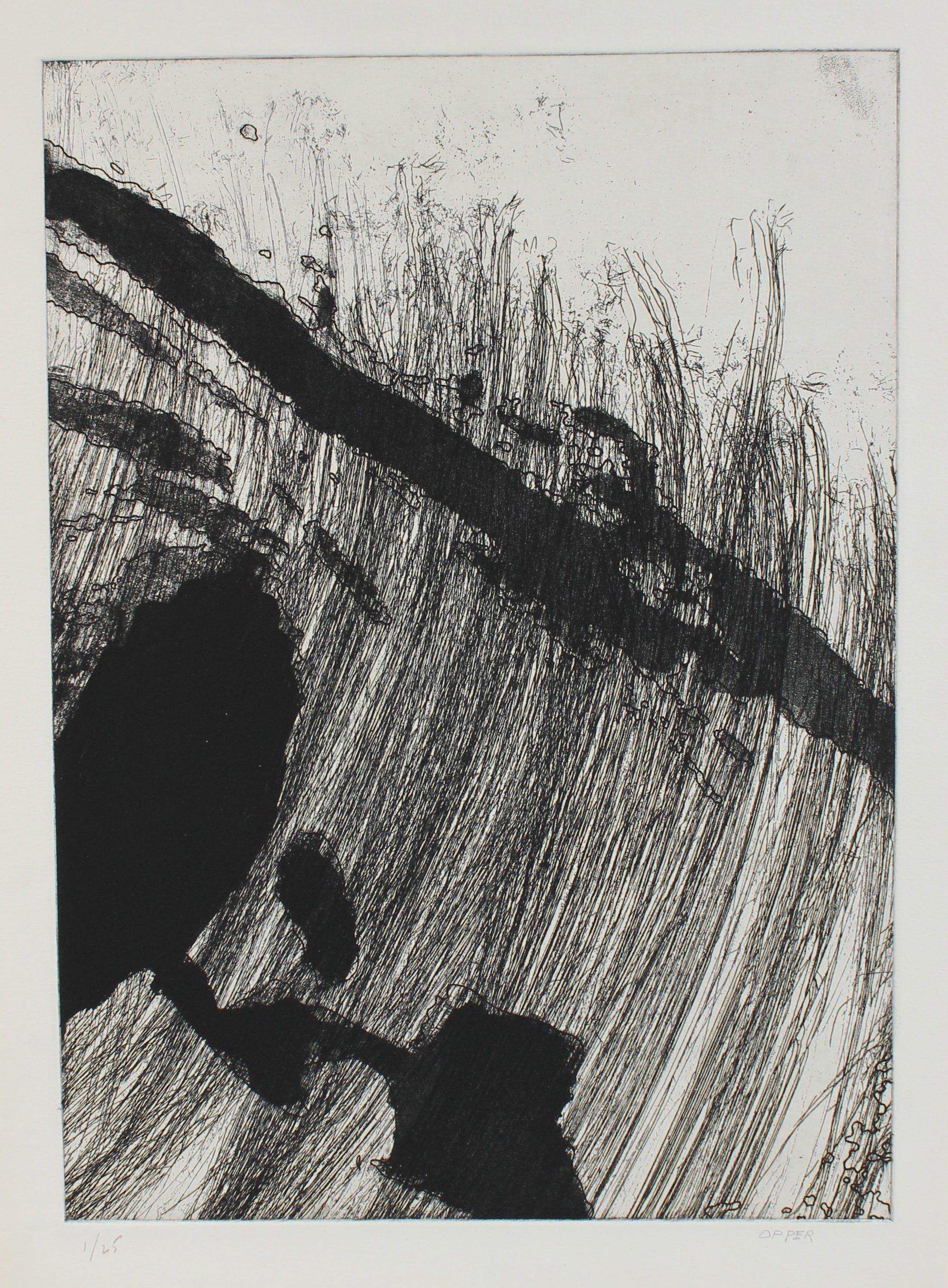 Monochromatic Gestural Abstract <br>1940-50's Etching <br><br>#A2209