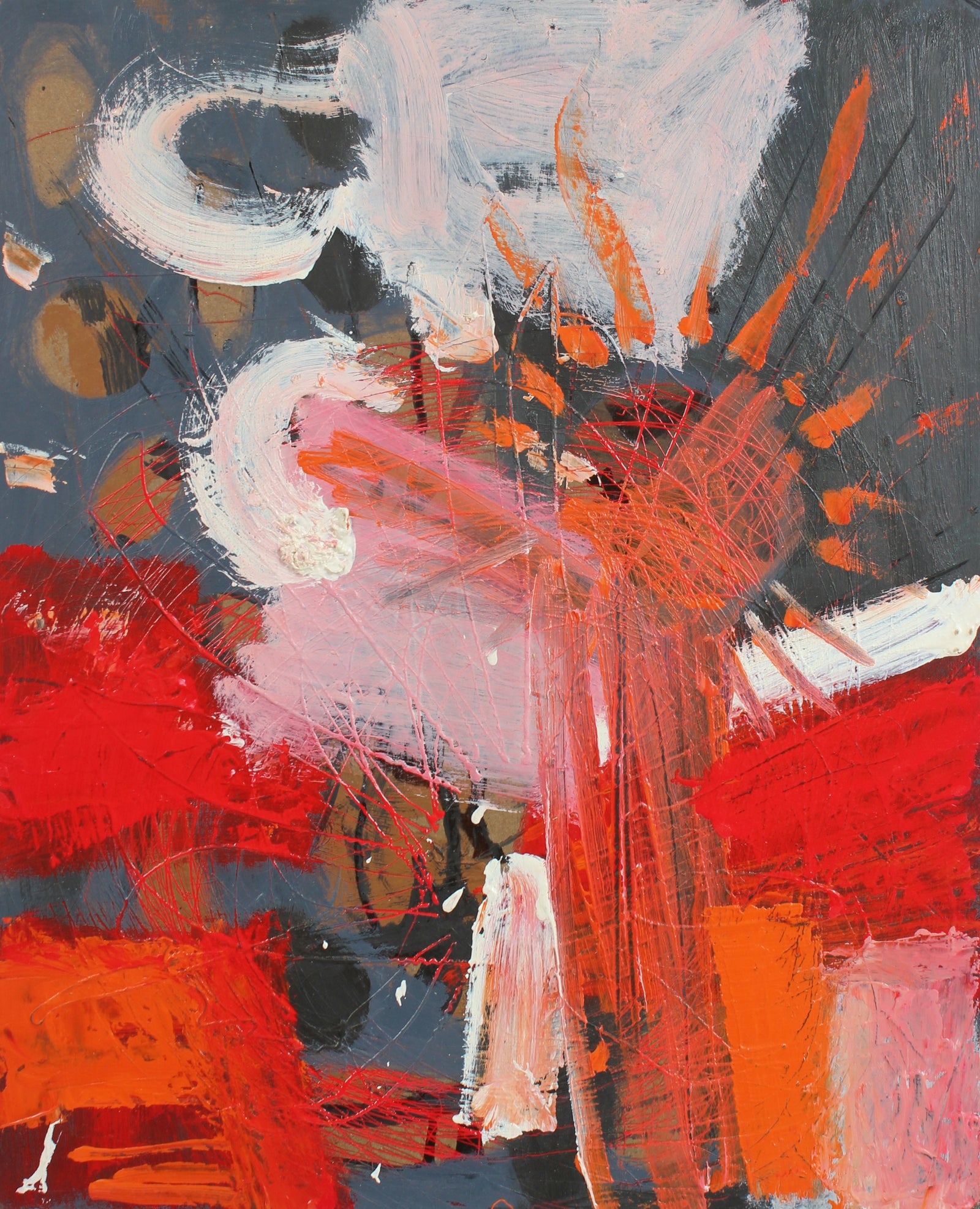 Mid Century Modern Abstract in Red <br>1950s Oil <br><br>#A2252