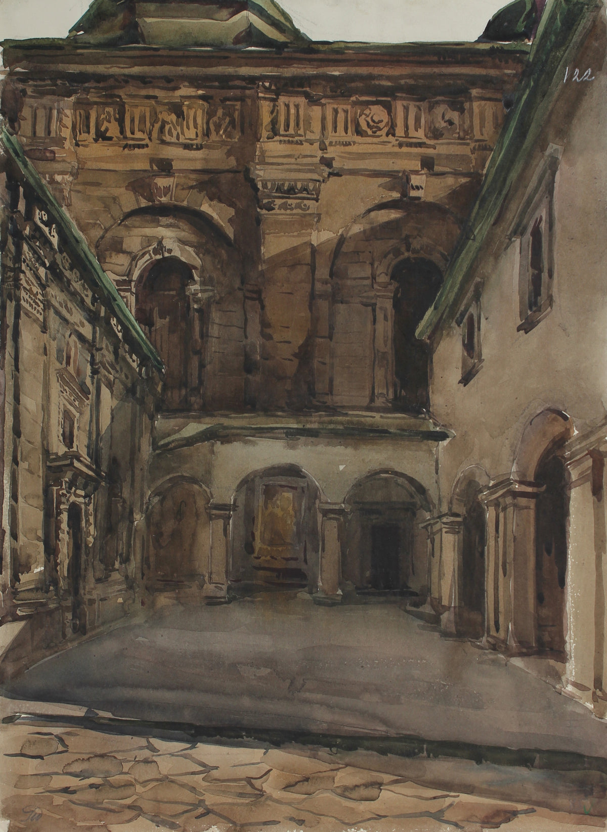 &lt;i&gt;Cathedral Study&lt;/i&gt;&lt;br&gt;1960-80s Watercolor&lt;br&gt;V. Burda&lt;br&gt;&lt;br&gt;#A3015