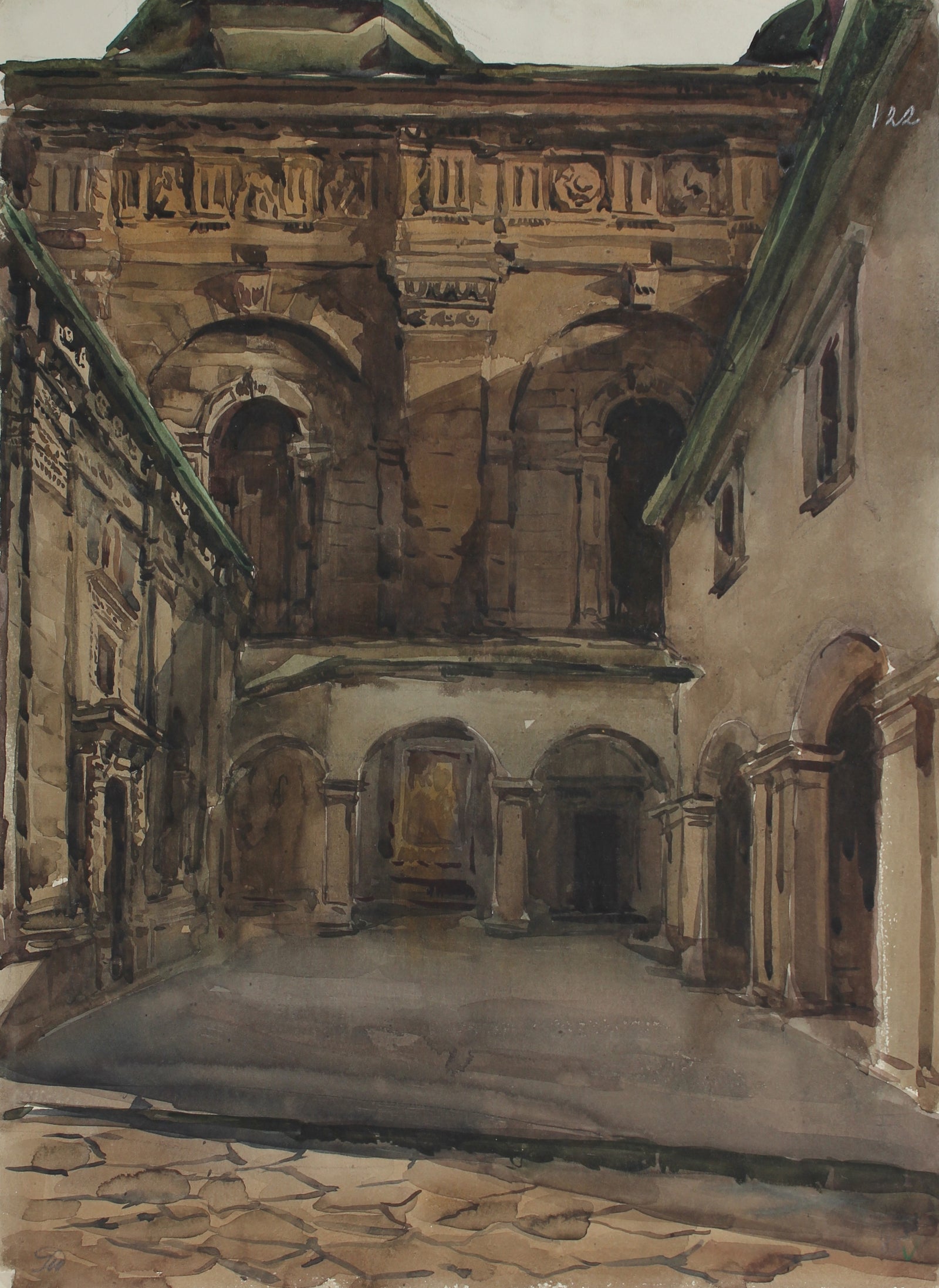 <i>Cathedral Study</i><br>1960-80s Watercolor<br>V. Burda<br><br>#A3015