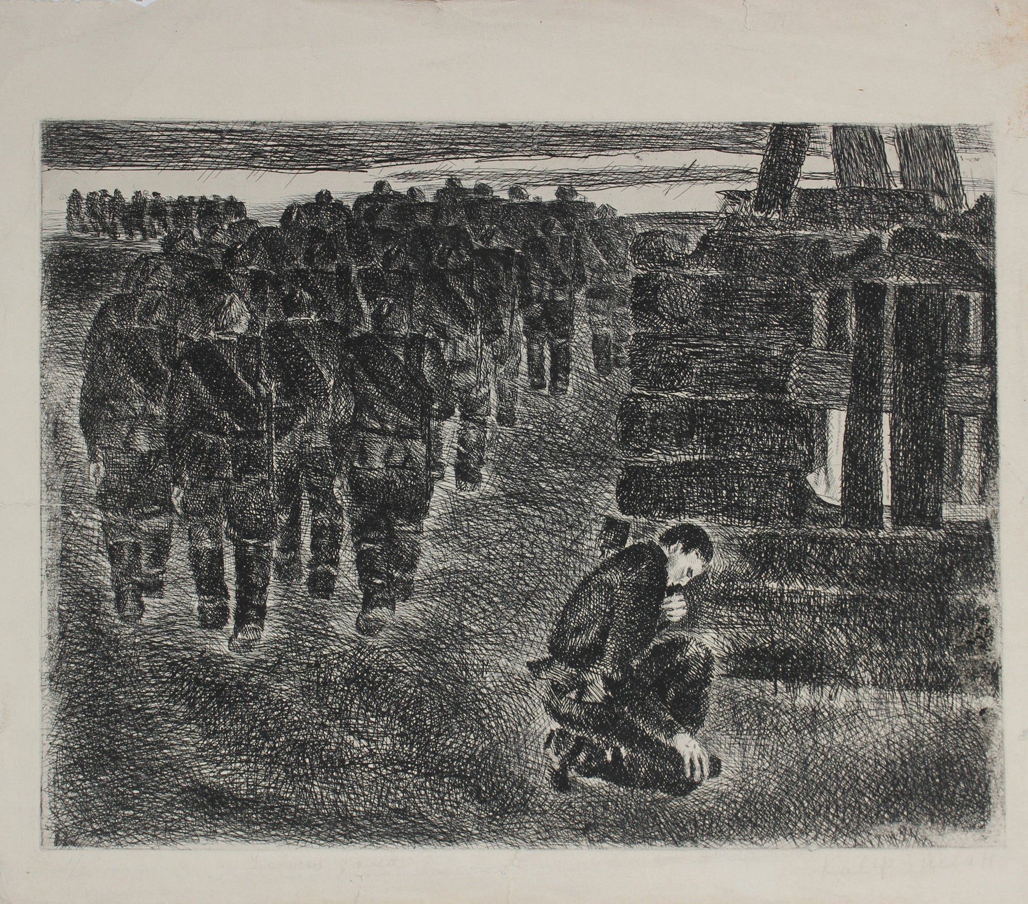 Soldiers at War<br>1960-80s Etching<br>Ivan Kaverin<br><br>#A3016