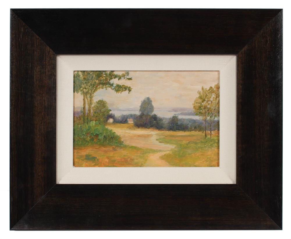 Bucolic Tree-Lined Lane<br>1920-30s Oil<br><br>#A3269