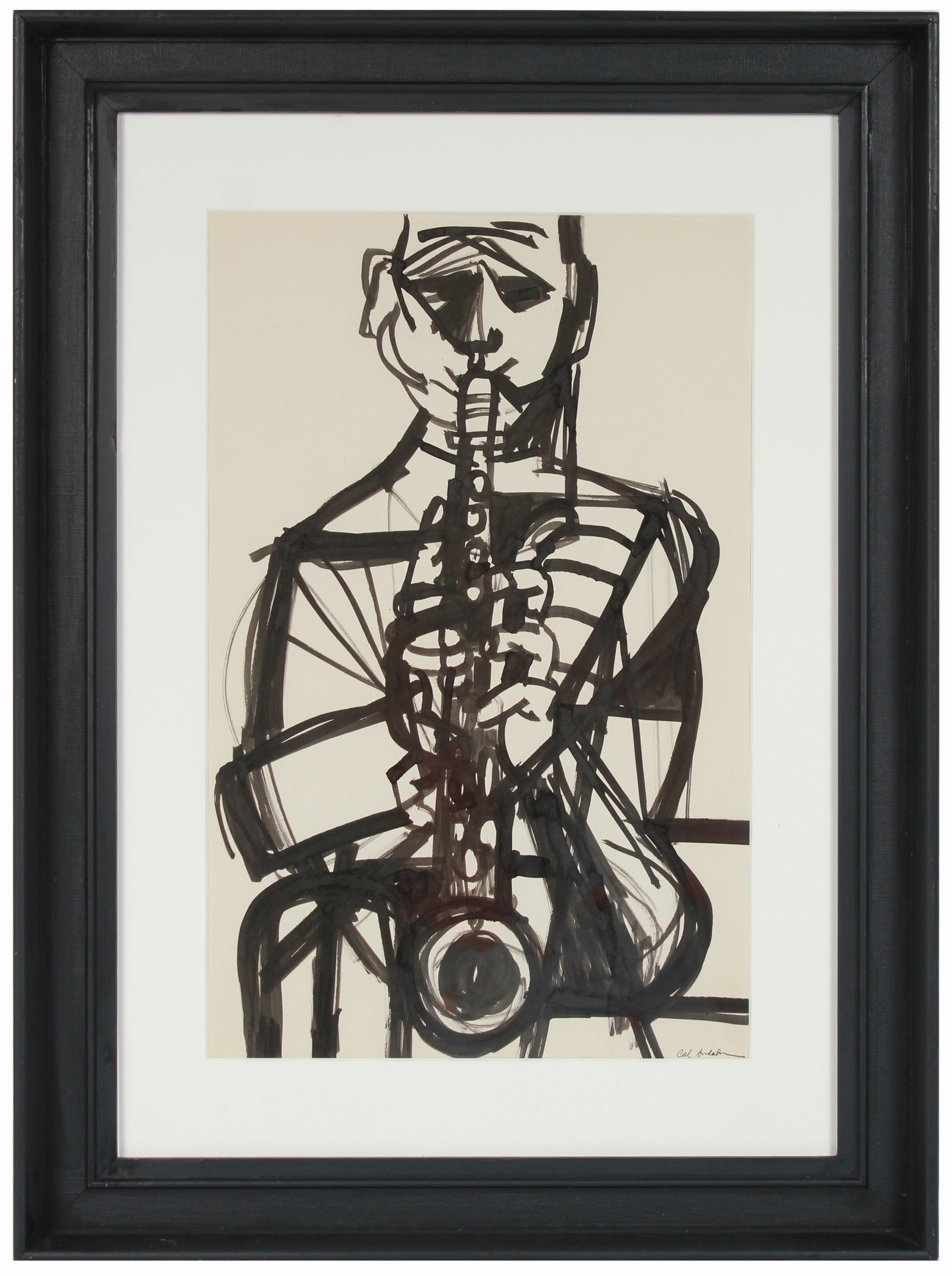 Bold Modernist Saxophone Player <br>Mid Century Ink<br><br>#A5414