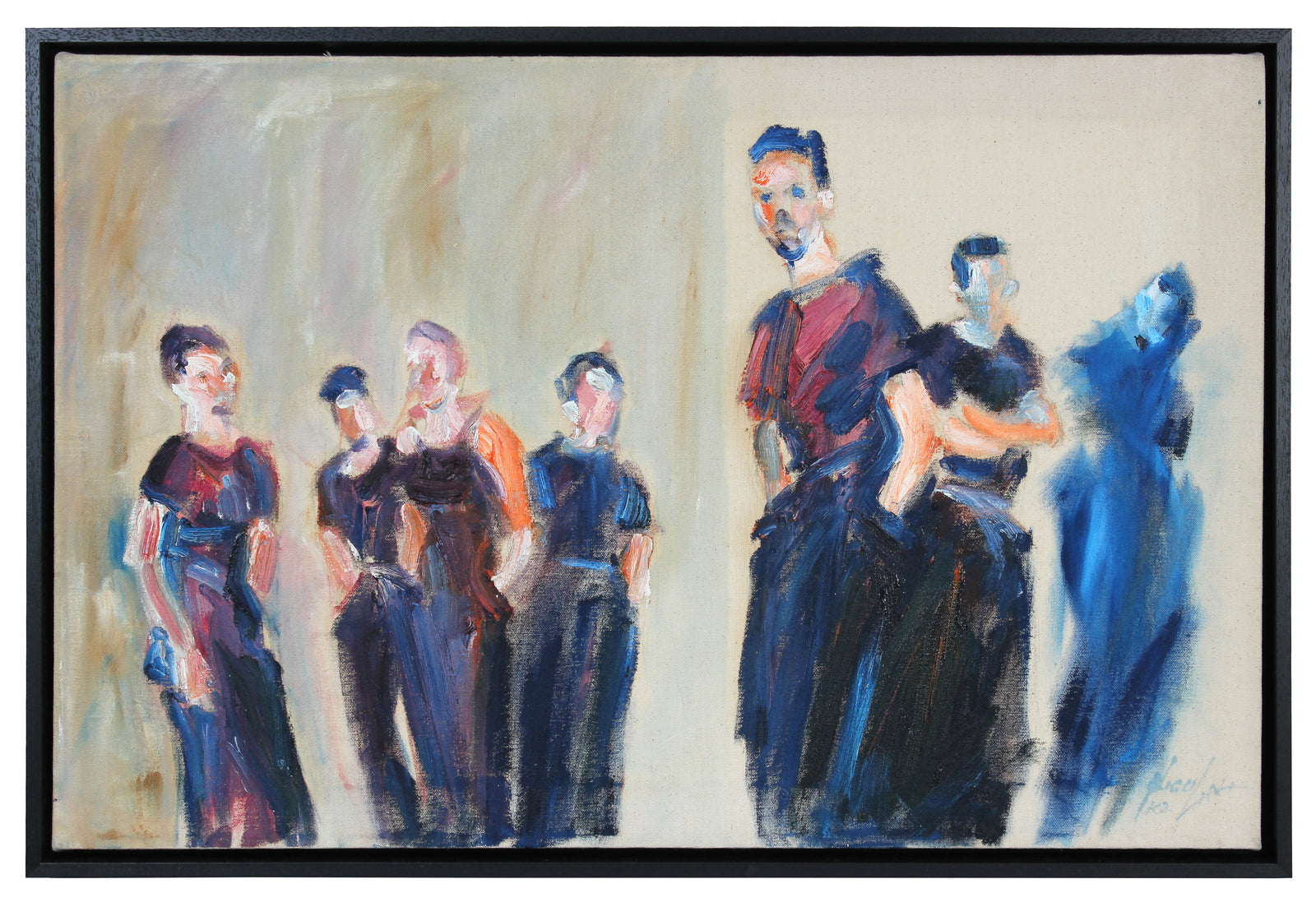 Bay Area Figurative People Scene<br>Mid-Late 20th Century Oil<br><br>#A5624