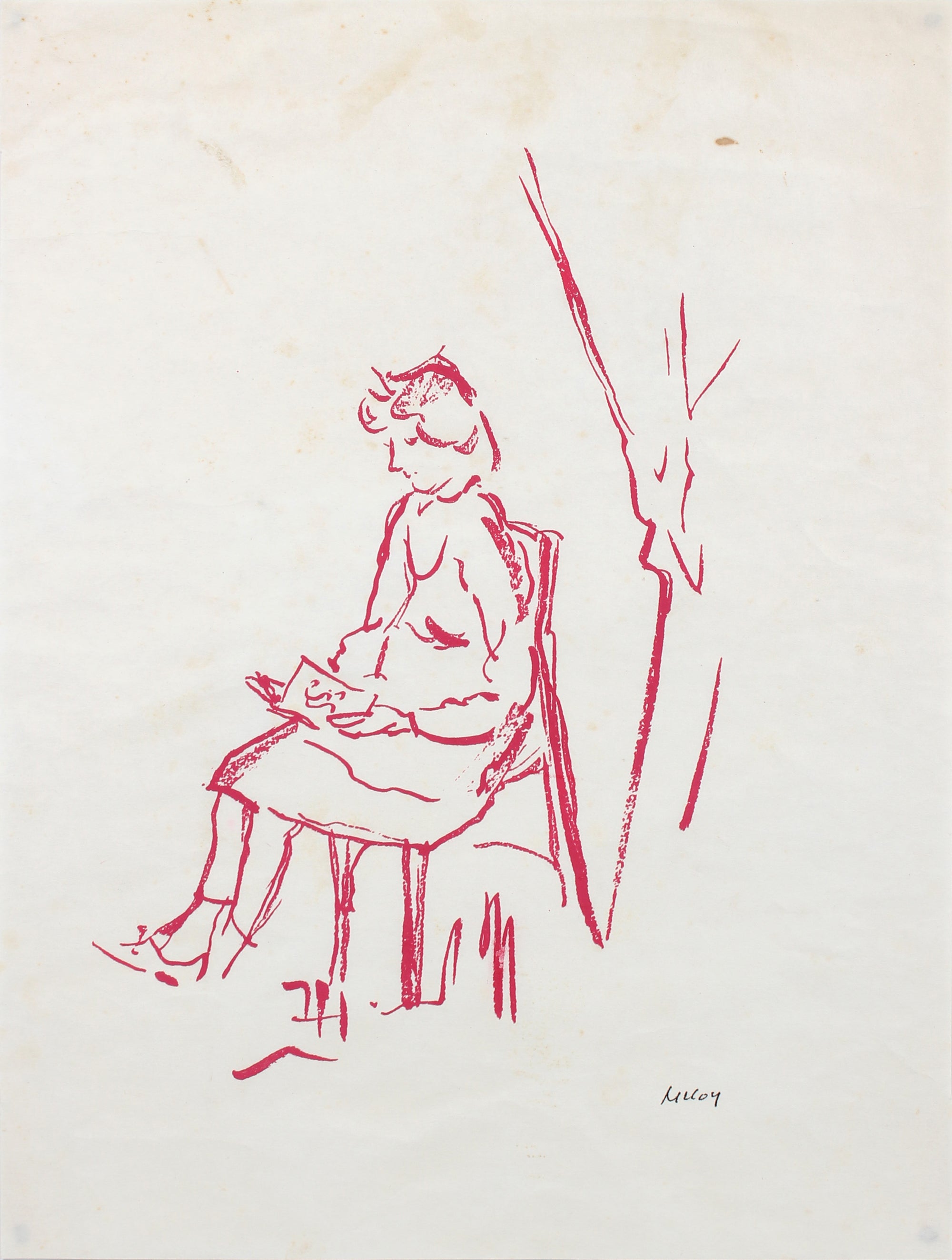 Peacefully Reading <br>20th Century Serigraph <br><br>#A5652