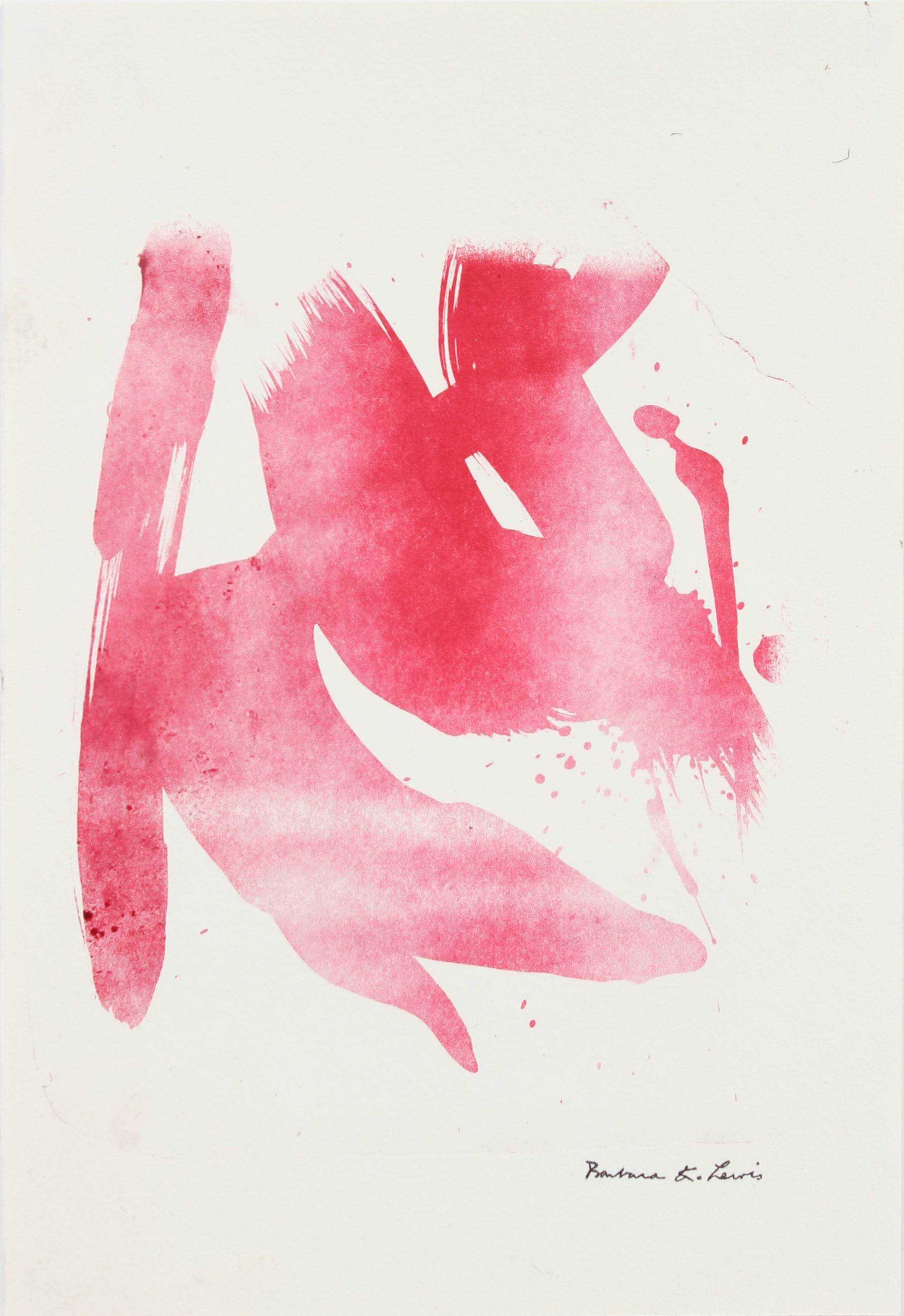 Red Brushstroke Monochrome Abstraction<br>Late 20th Century Stone Lithograph<br><br>#A5957