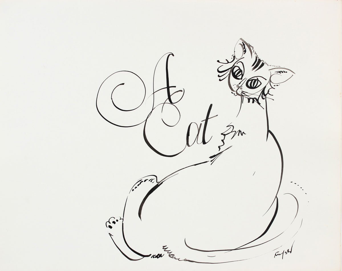&lt;i&gt;A Cat&lt;/i&gt;, Modernist Drawing&lt;br&gt;1970-80s Ink&lt;br&gt;&lt;br&gt;#A5990