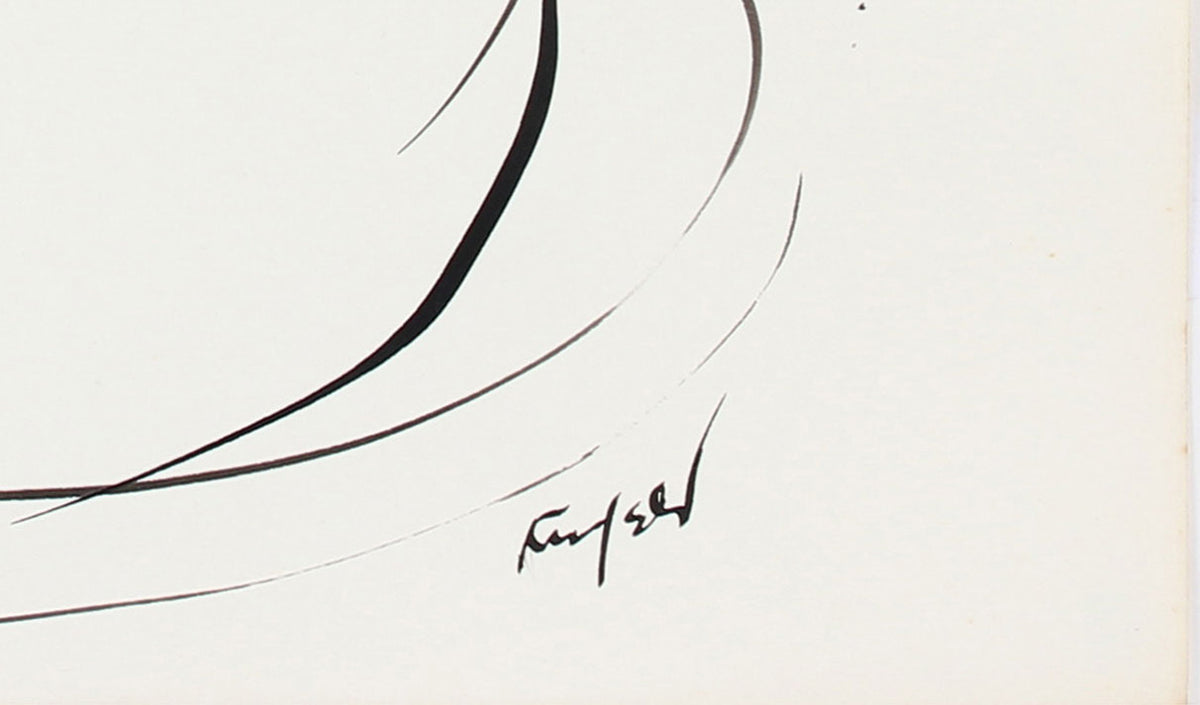 <i>A Cat</i>, Modernist Drawing<br>1970-80s Ink<br><br>#A5990