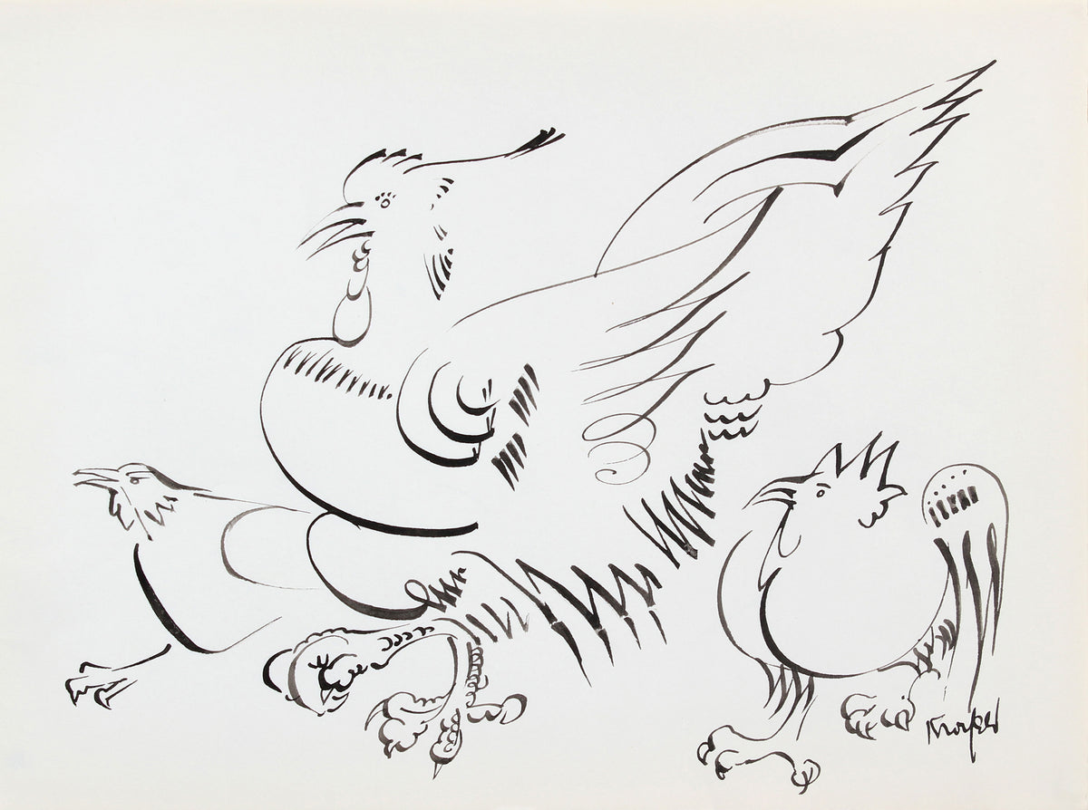 Monochrome Chicken Trio&lt;br&gt;1970-80s Ink&lt;br&gt;&lt;br&gt;#A5992