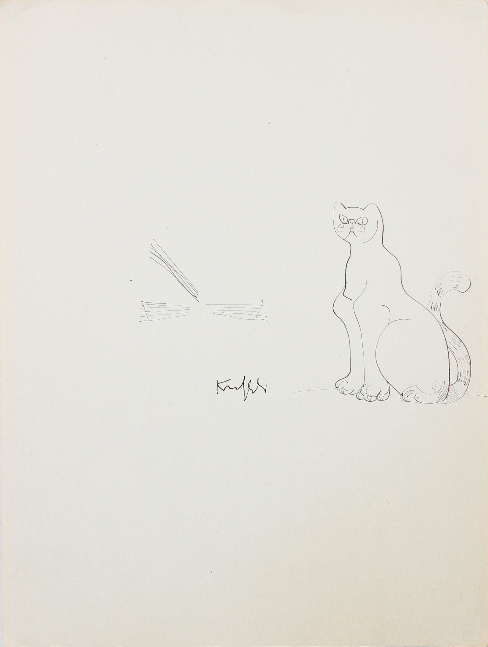 Aloof Cat Drawing <br>1970-80s Ink <br><br>#A5997