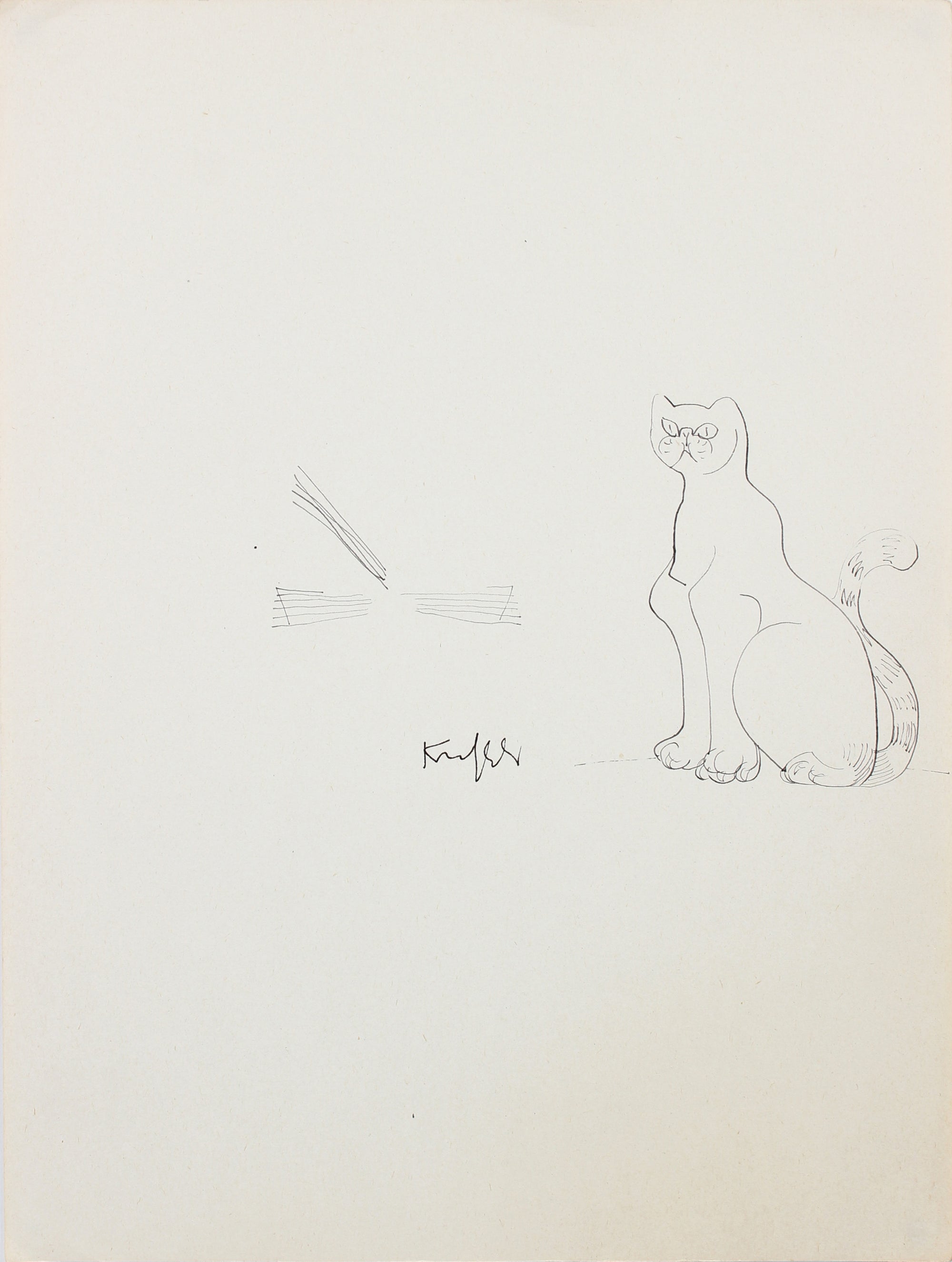 Aloof Cat Drawing <br>1970-80s Ink <br><br>#A5997