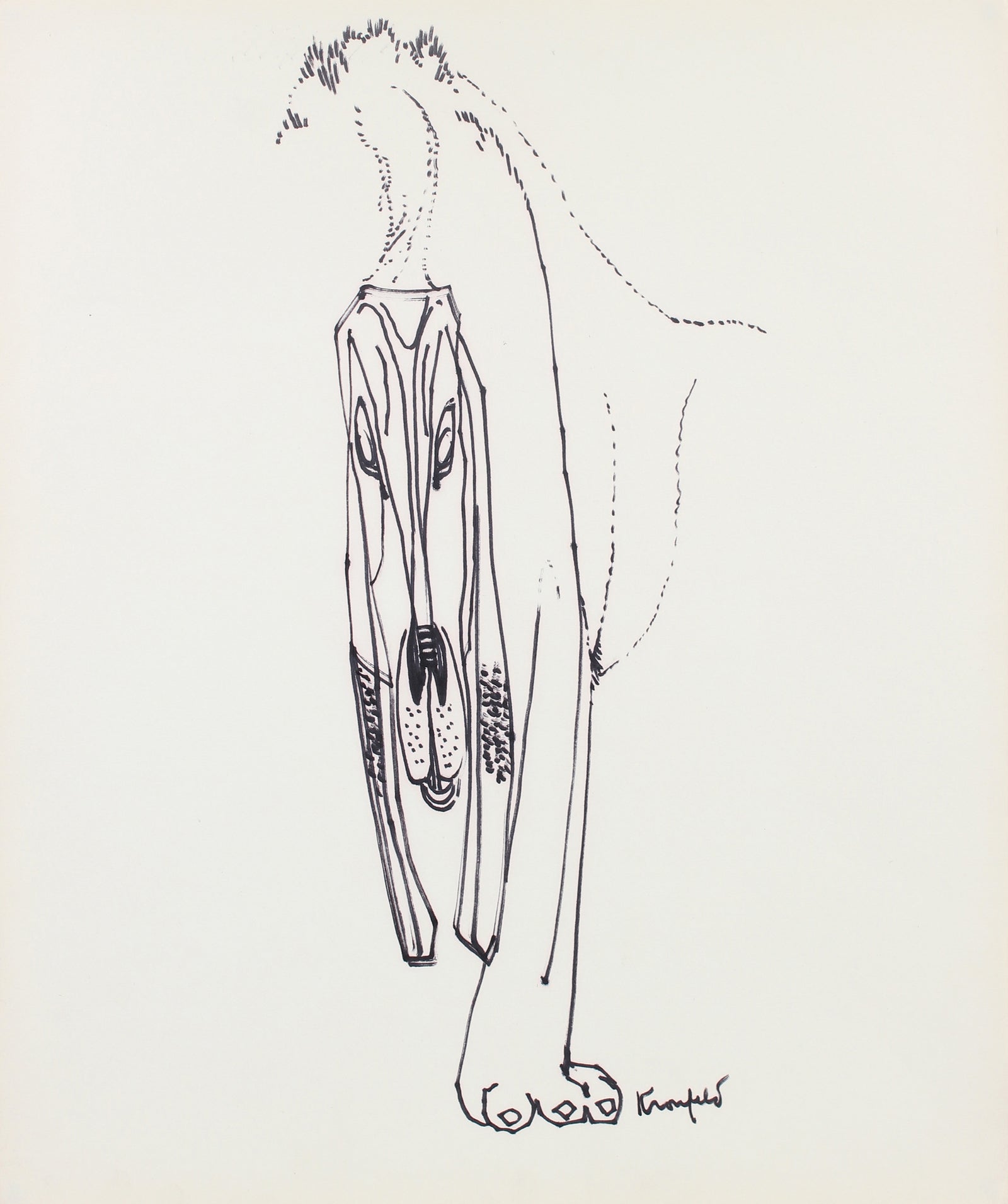 Abstract Dog Drawing <br>1970-80s Ink <br><br>#A5999