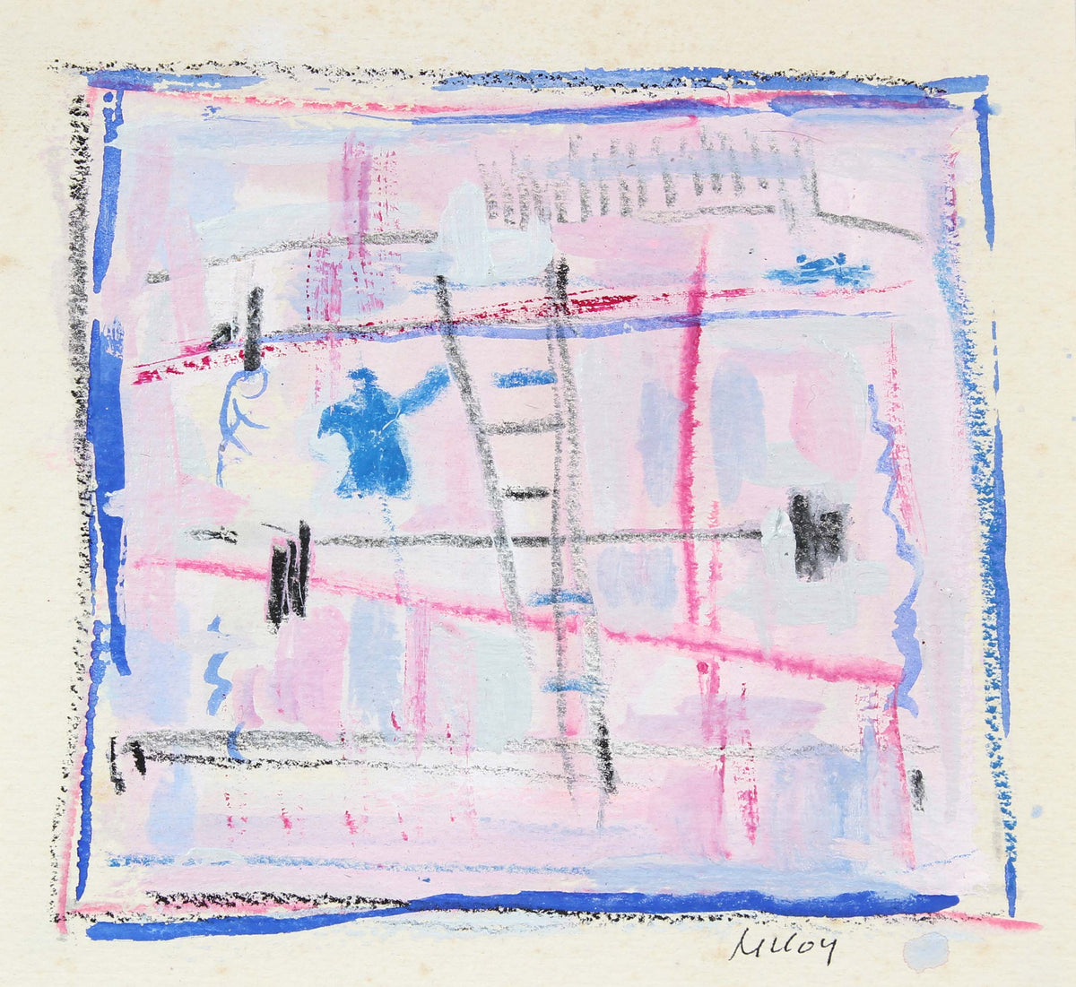 Square Abstract Drawing&lt;br&gt;Mid - Late 20th Century Pastel and Gouache&lt;br&gt;&lt;br&gt;#A6191