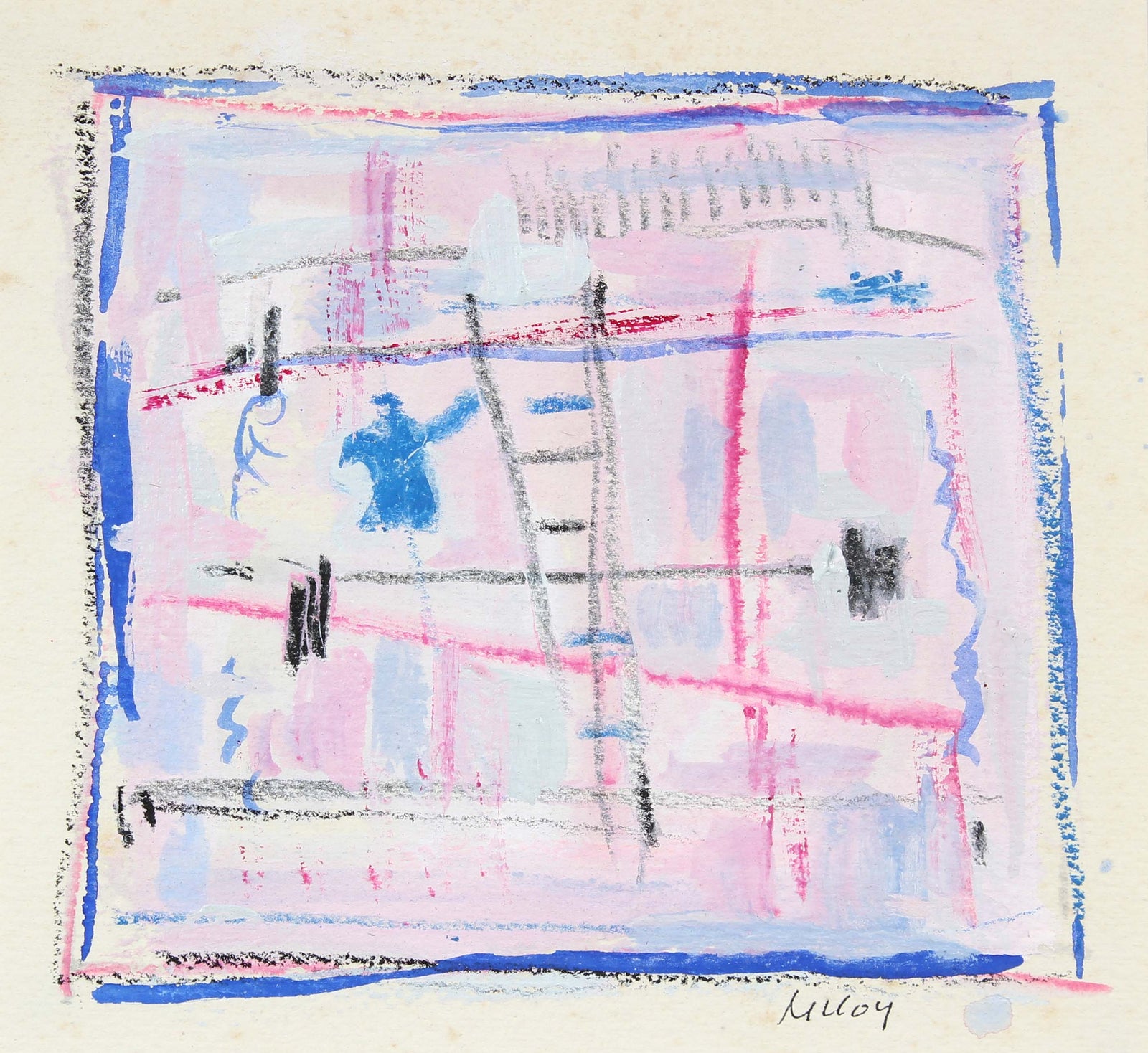 Square Abstract Drawing<br>Mid - Late 20th Century Pastel and Gouache<br><br>#A6191