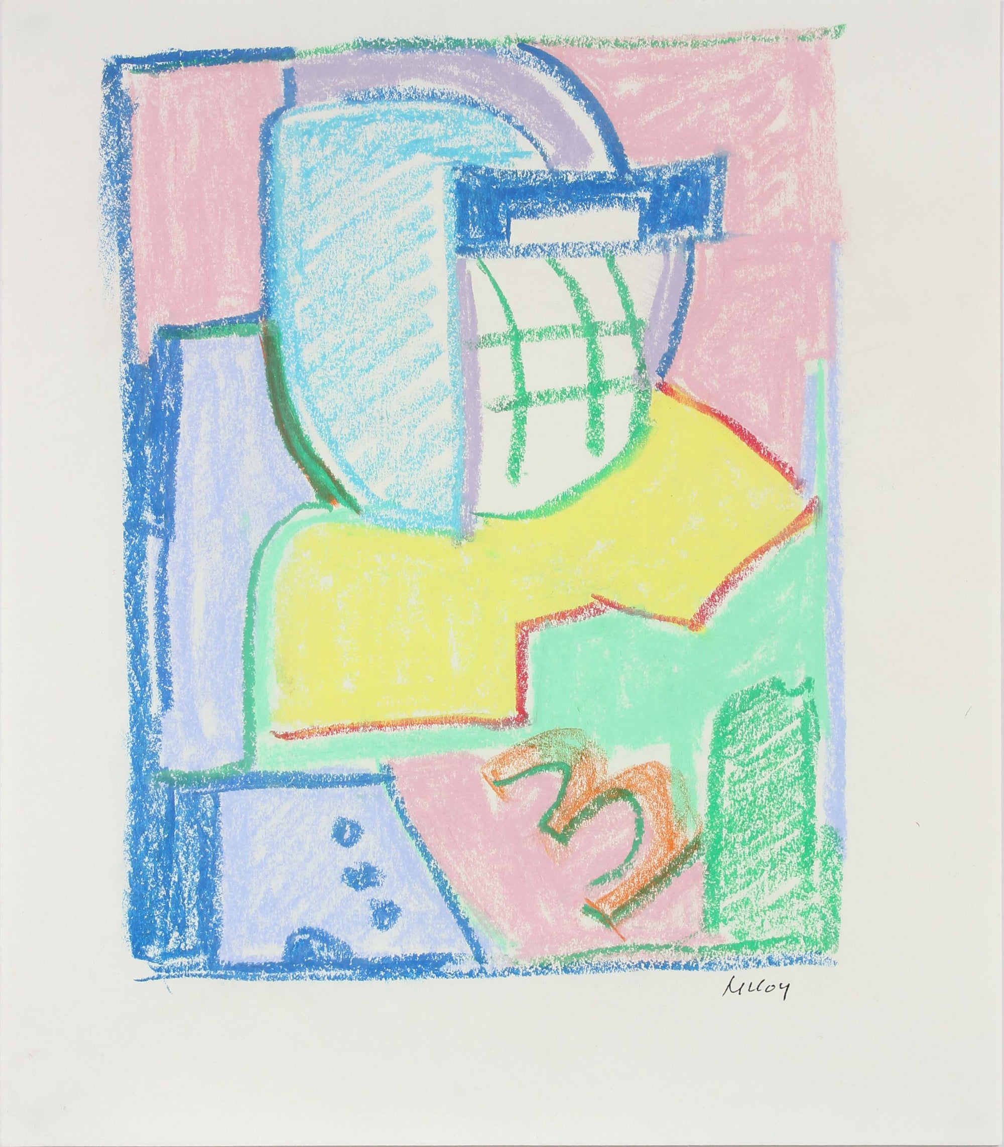 Colourful Abstract Study<br>Mid - Late 20th Century Pastel<br><br>#A6192