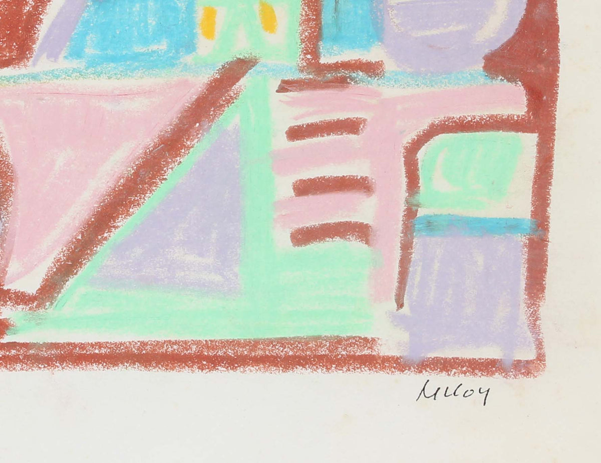 Bright Abstracted Scene<br>Mid - Late 20th Century Pastel<br><br>#A6194