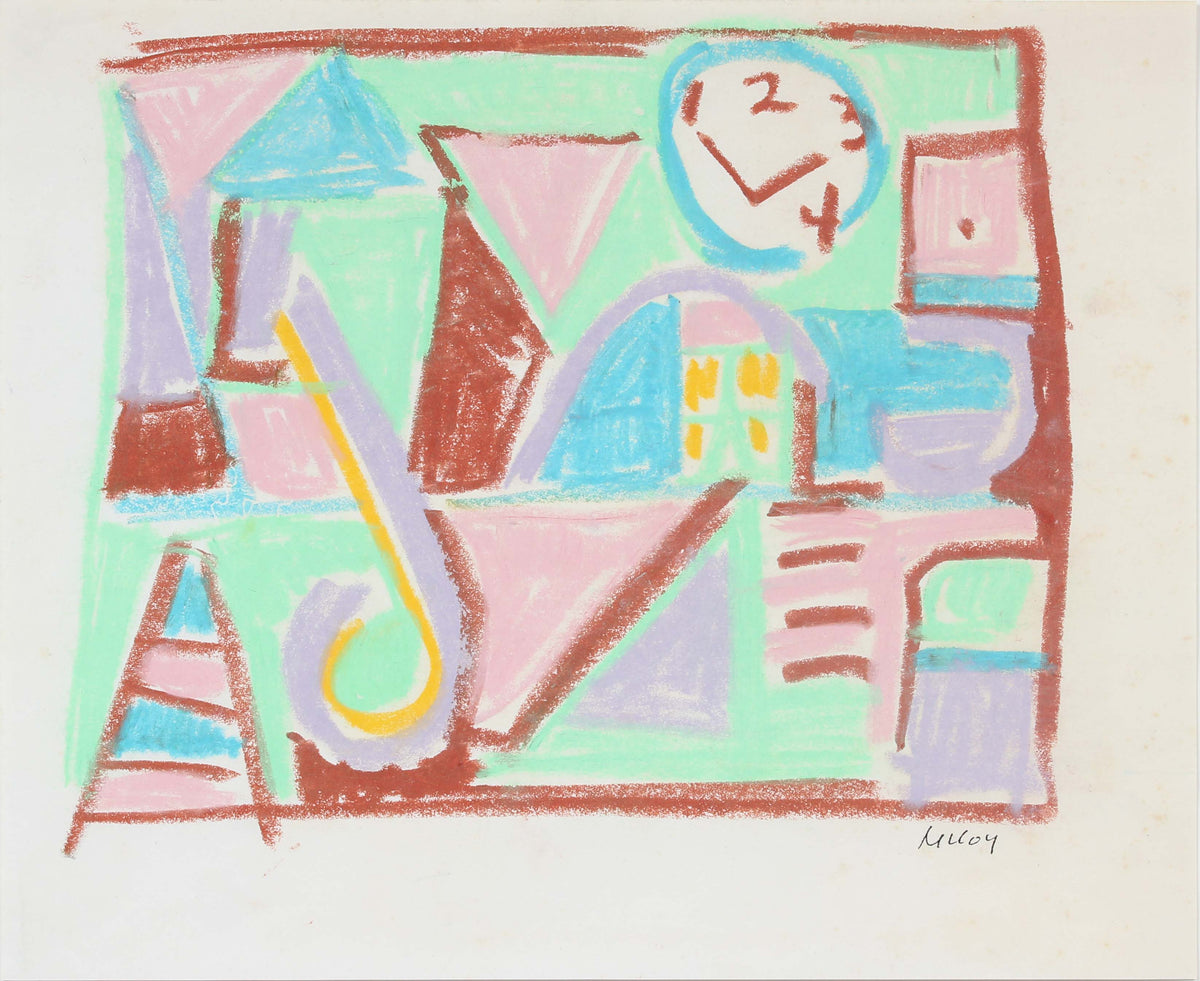Bright Abstracted Scene&lt;br&gt;Mid - Late 20th Century Pastel&lt;br&gt;&lt;br&gt;#A6194