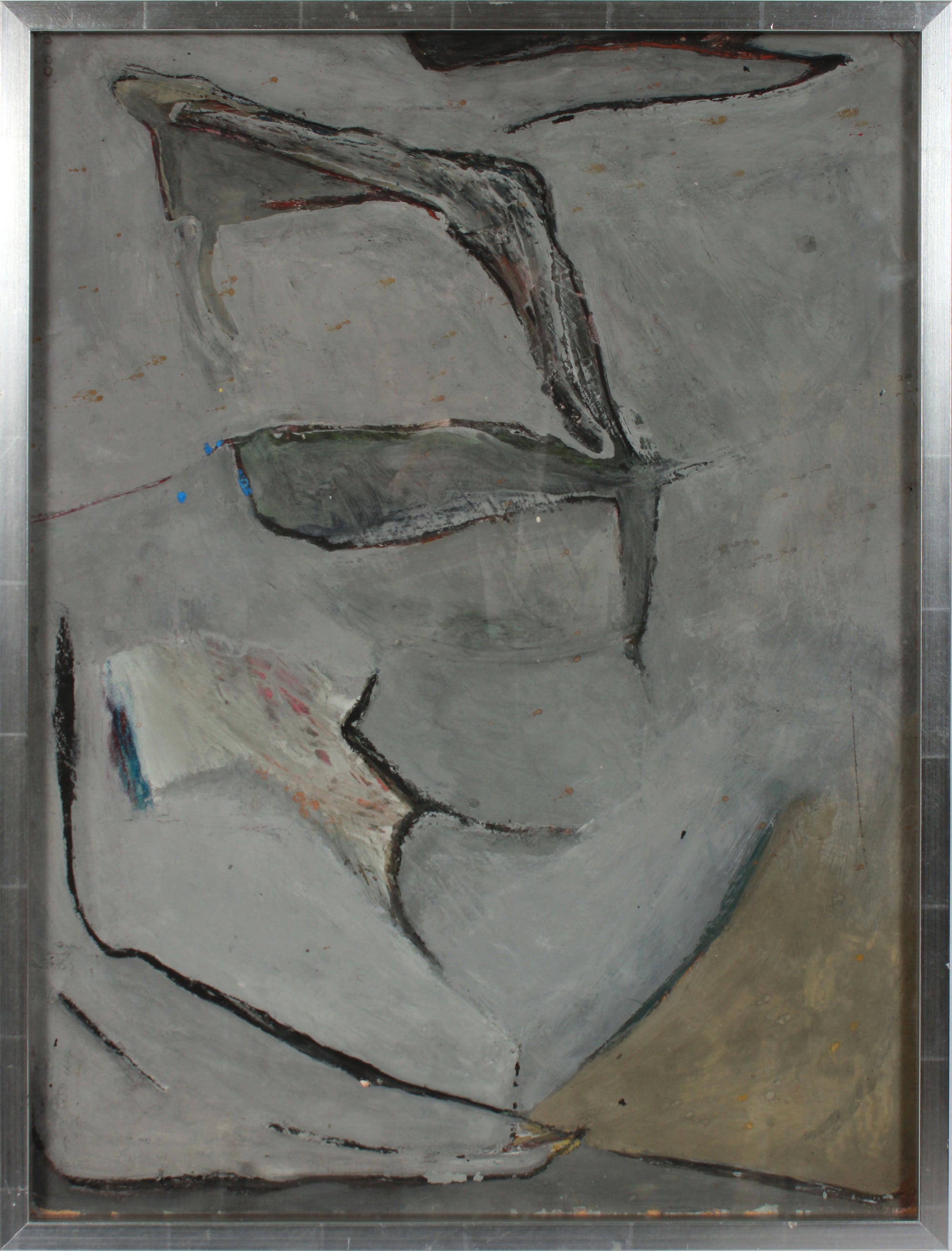 Gray Subdued Abstract<br>1950s-1960s Acrylic and Charcoal<br><br>#A6332