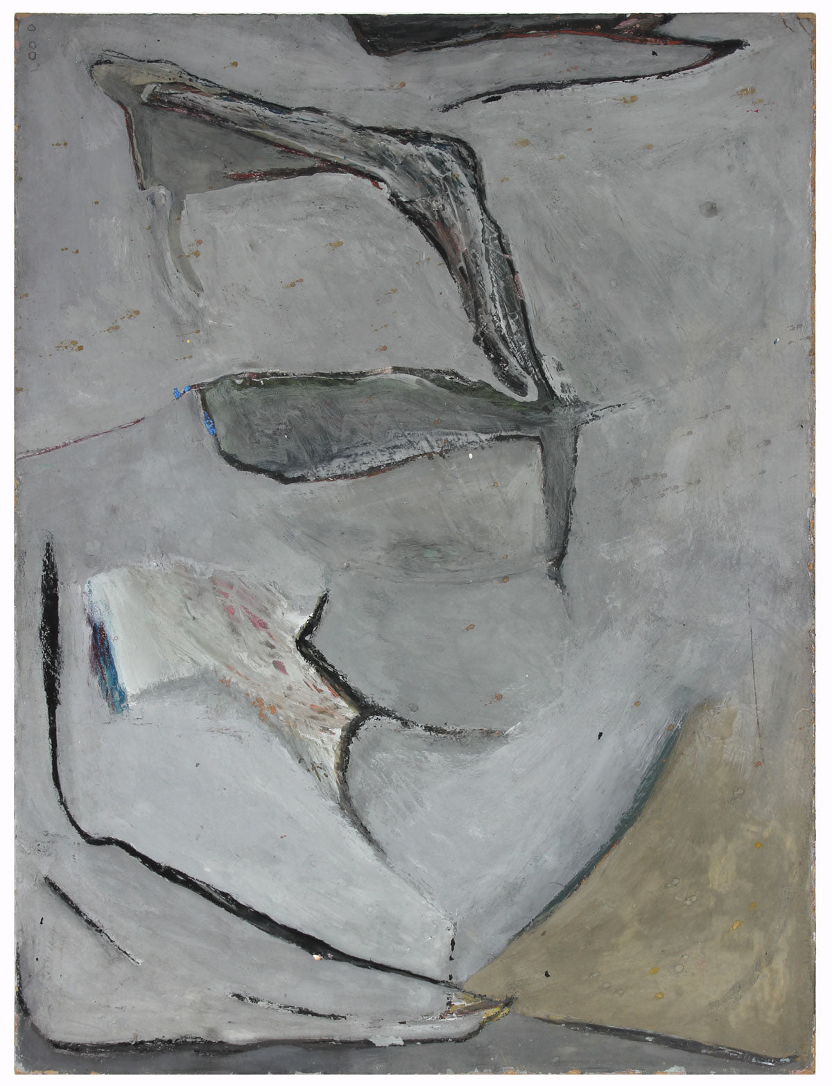 Gray Subdued Abstract<br>1950s-1960s Acrylic and Charcoal<br><br>#A6332