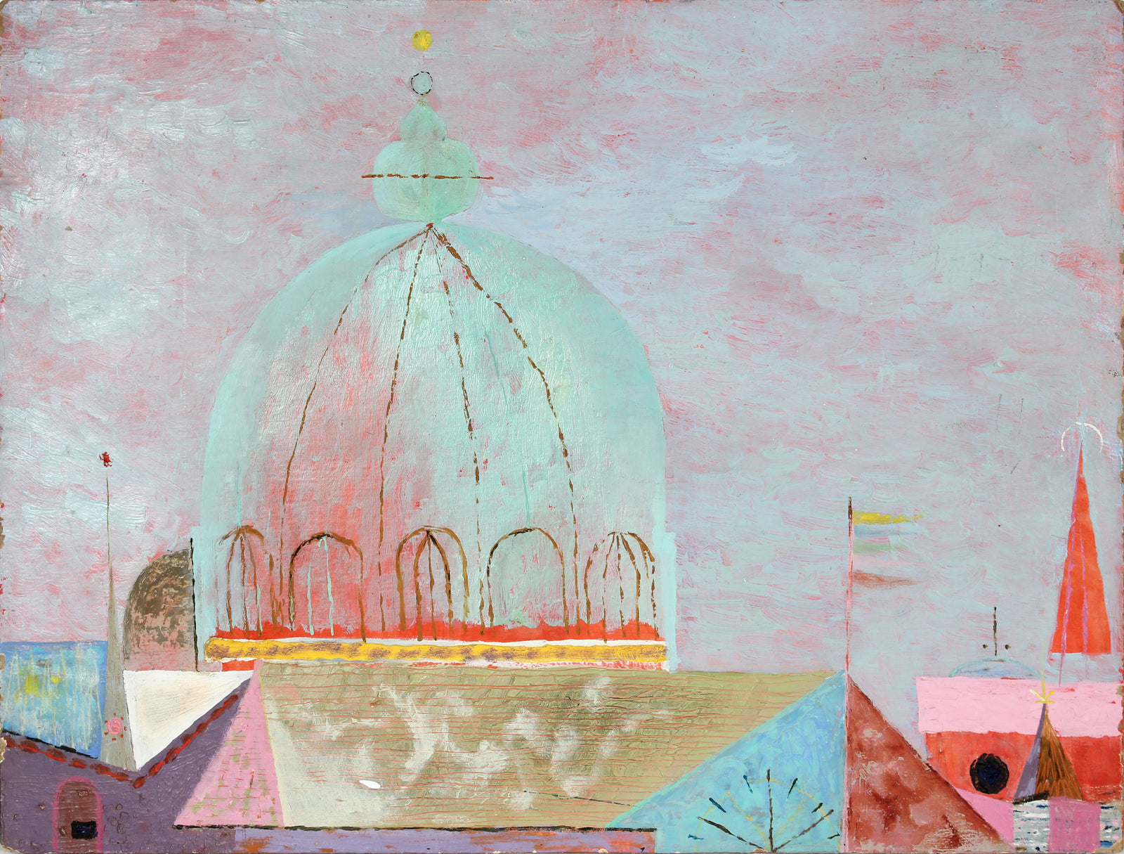 Colorful Abstracted Cityscape<br>Late 1950s Oil on Canvas <br><br>#A6561